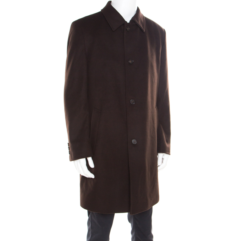 

Boss By Hugo Boss Brown Wool and Cashmere The Task9 Overcoat 2XL