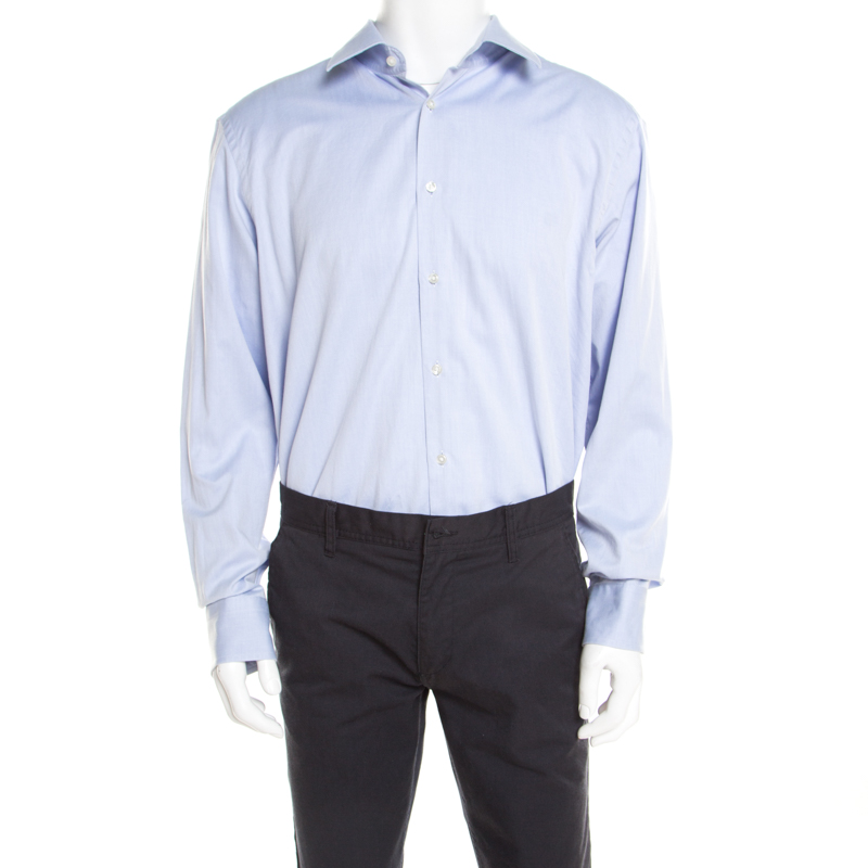 

Boss By Hugo Boss Cotton Twill Long Sleeve Button Front Shirt 2XL (EU 45), Blue