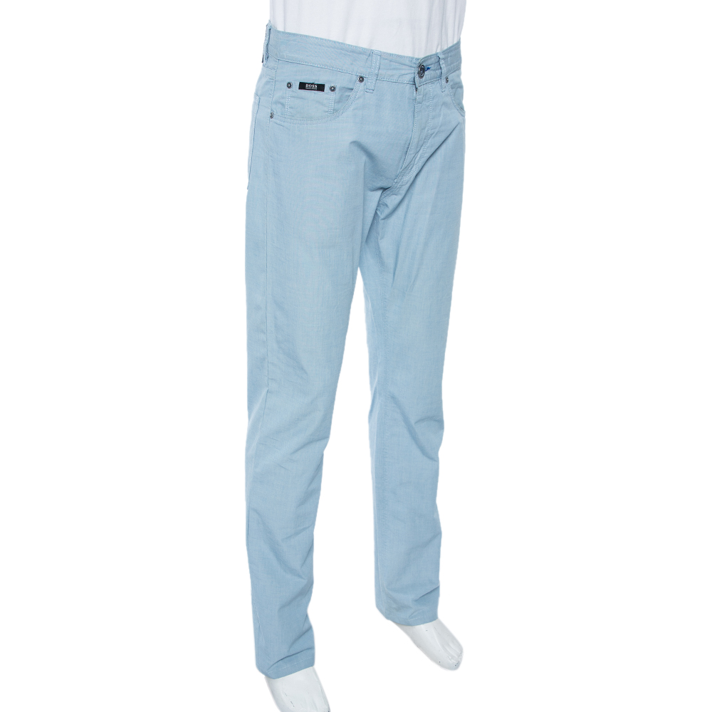 

Boss By Hugo Boss Sky Blue Cotton Regular Fit Maine-10 Trousers