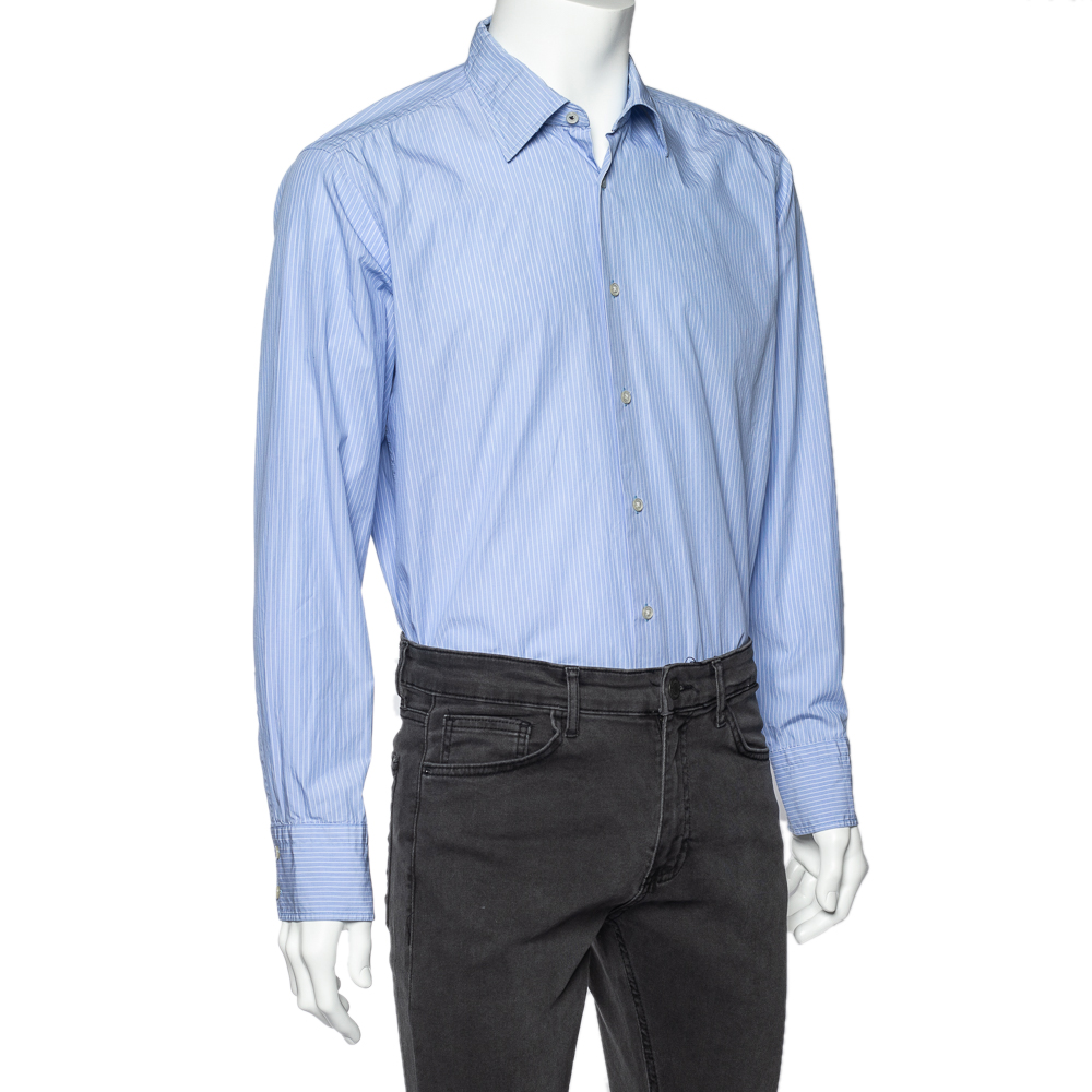 

Boss By Hugo Boss Light Blue Striped Cotton Long Sleeve Shirt