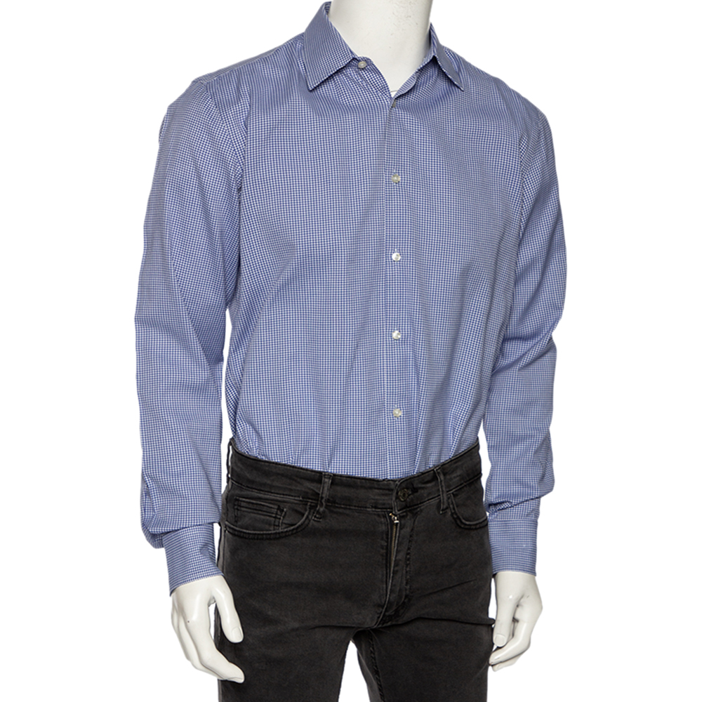 

Boss By Hugo Boss Blue Check Cotton Button Front Slim Fit Shirt