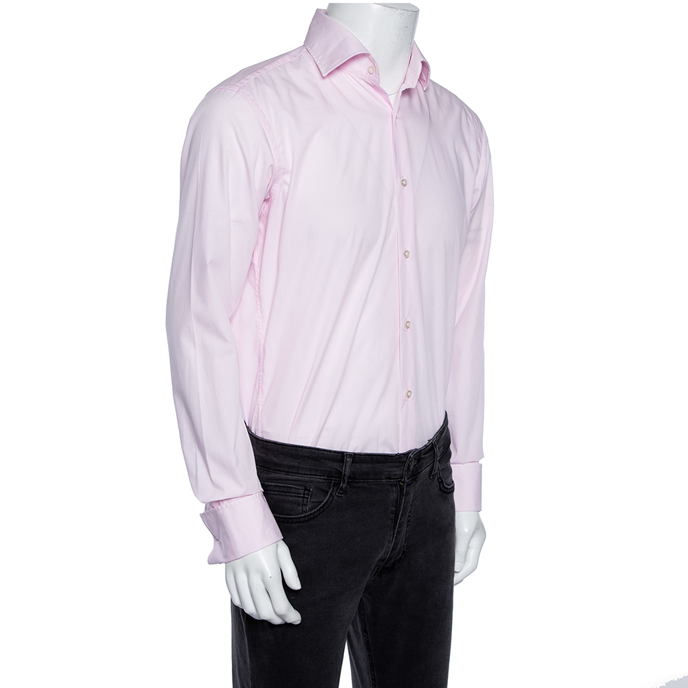 Boss By Hugo Boss Pink Cotton Button Front Regular Fit Shirt