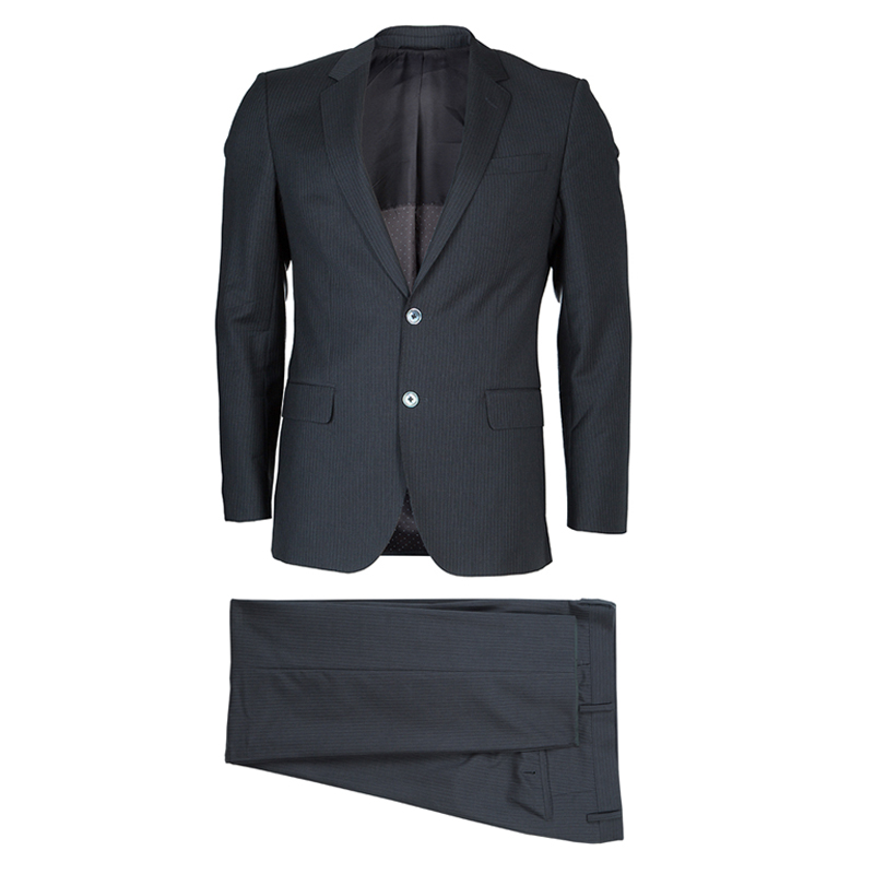Pre Owned Boss By Hugo Boss Grey Pinstriped Wool Suit M