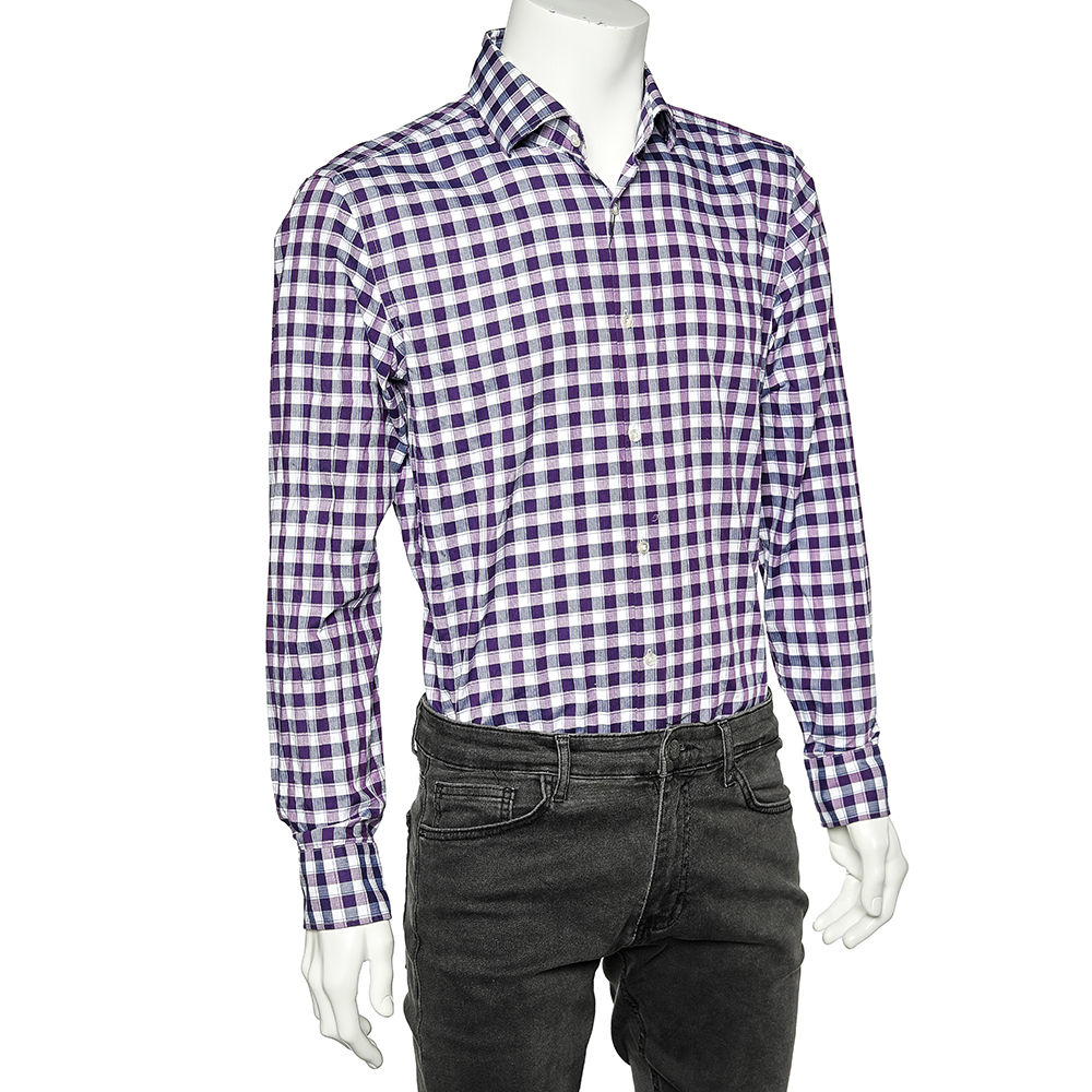 Boss By Hugo Boss Purple Checkered Cotton Jaron Slim Fit Shirt