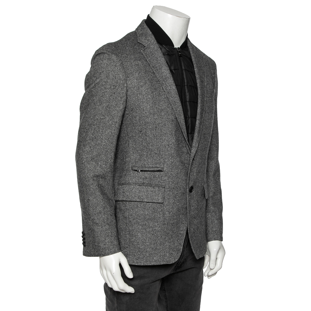 

Boss By Hugo Boss Grey Wool & Synthetic Layered Hadik1 Blazer Jacket