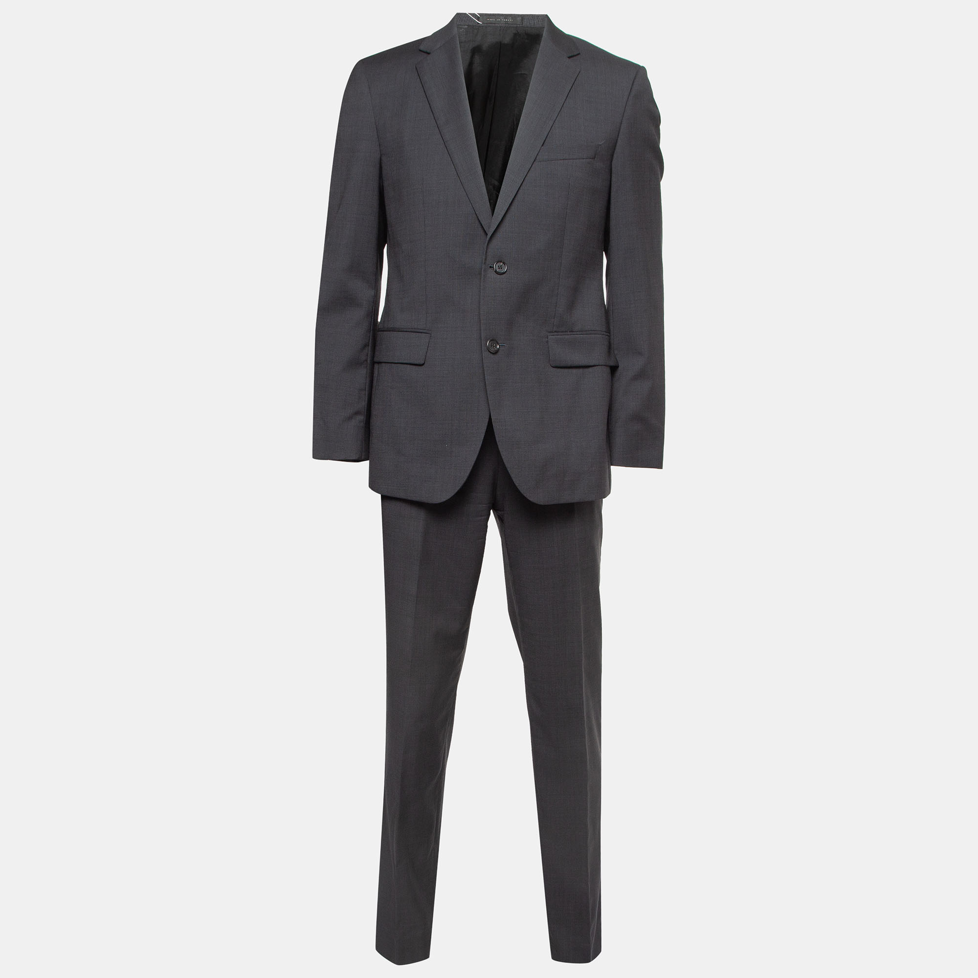 Pre-owned Boss By Hugo Boss Charcoal Grey Micro Checked Wool The Grand/central Us Suit L
