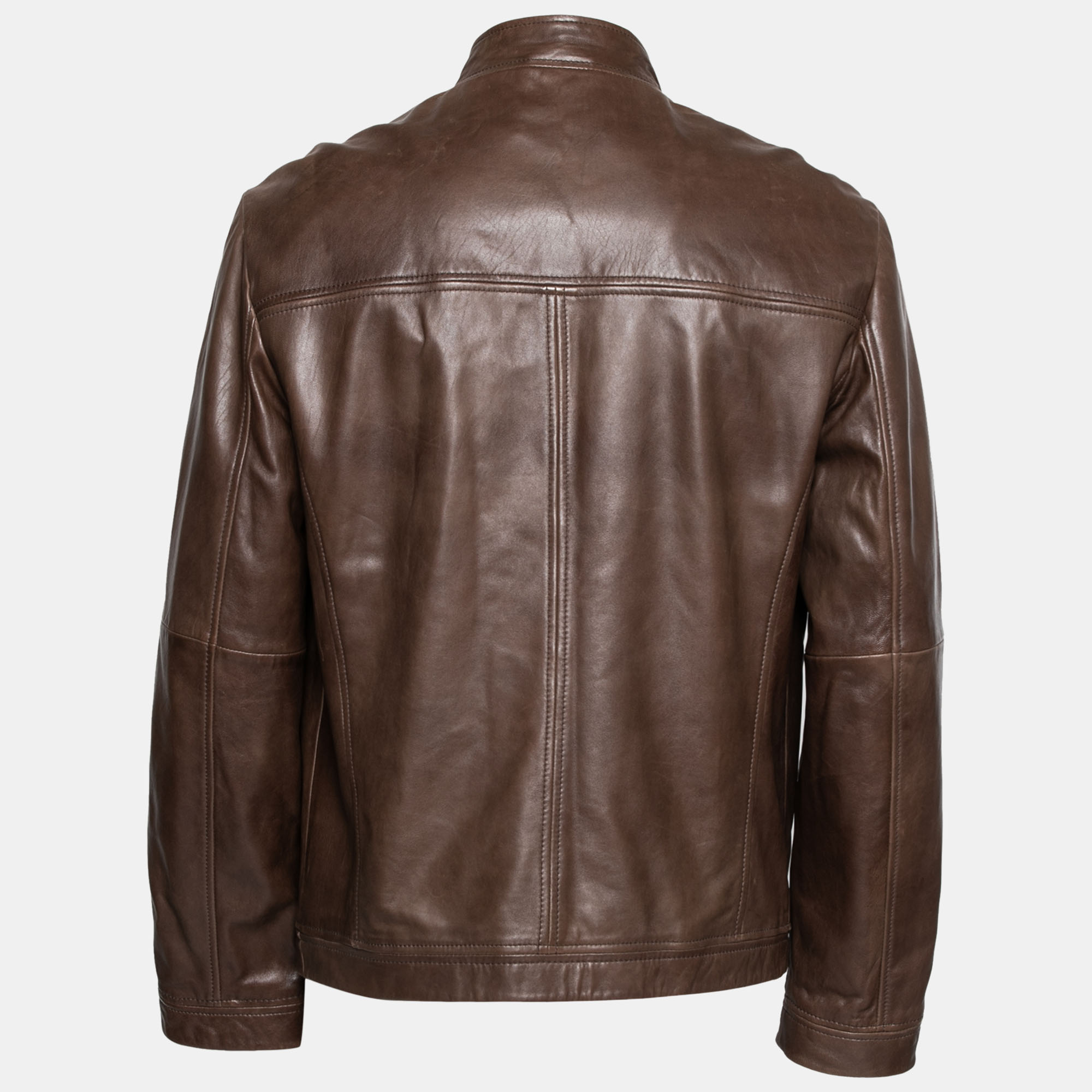 

Boss By Hugo Boss Brown Leather Laudin Zip Front Jacket