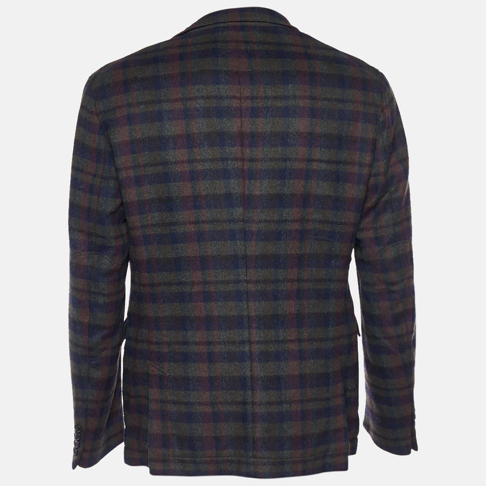 

Boss By Hugo Boss Green Plaided Wool Button Front Blazer