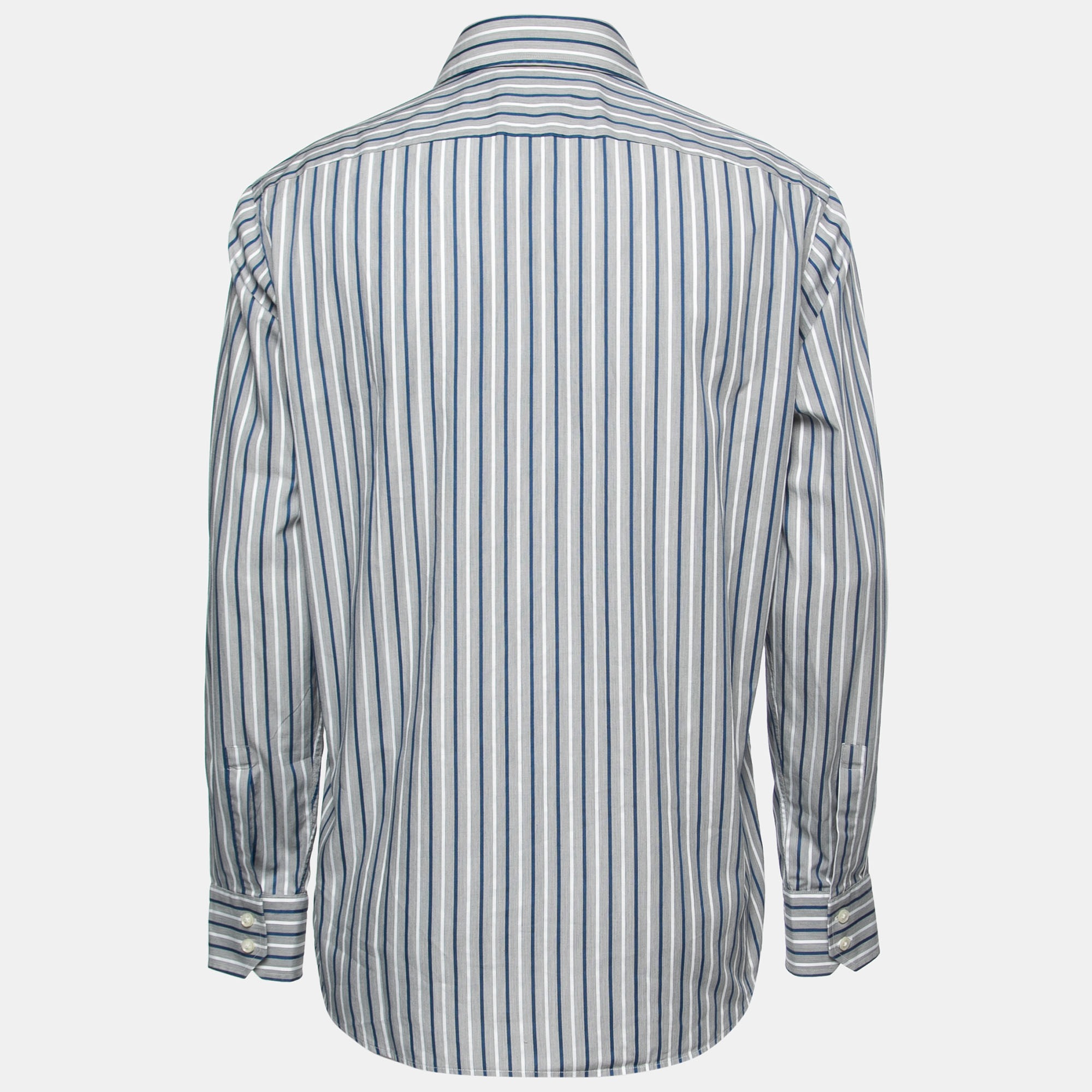 

Boss By Hugo Boss Grey & Blue Striped Cotton Button Front Shirt
