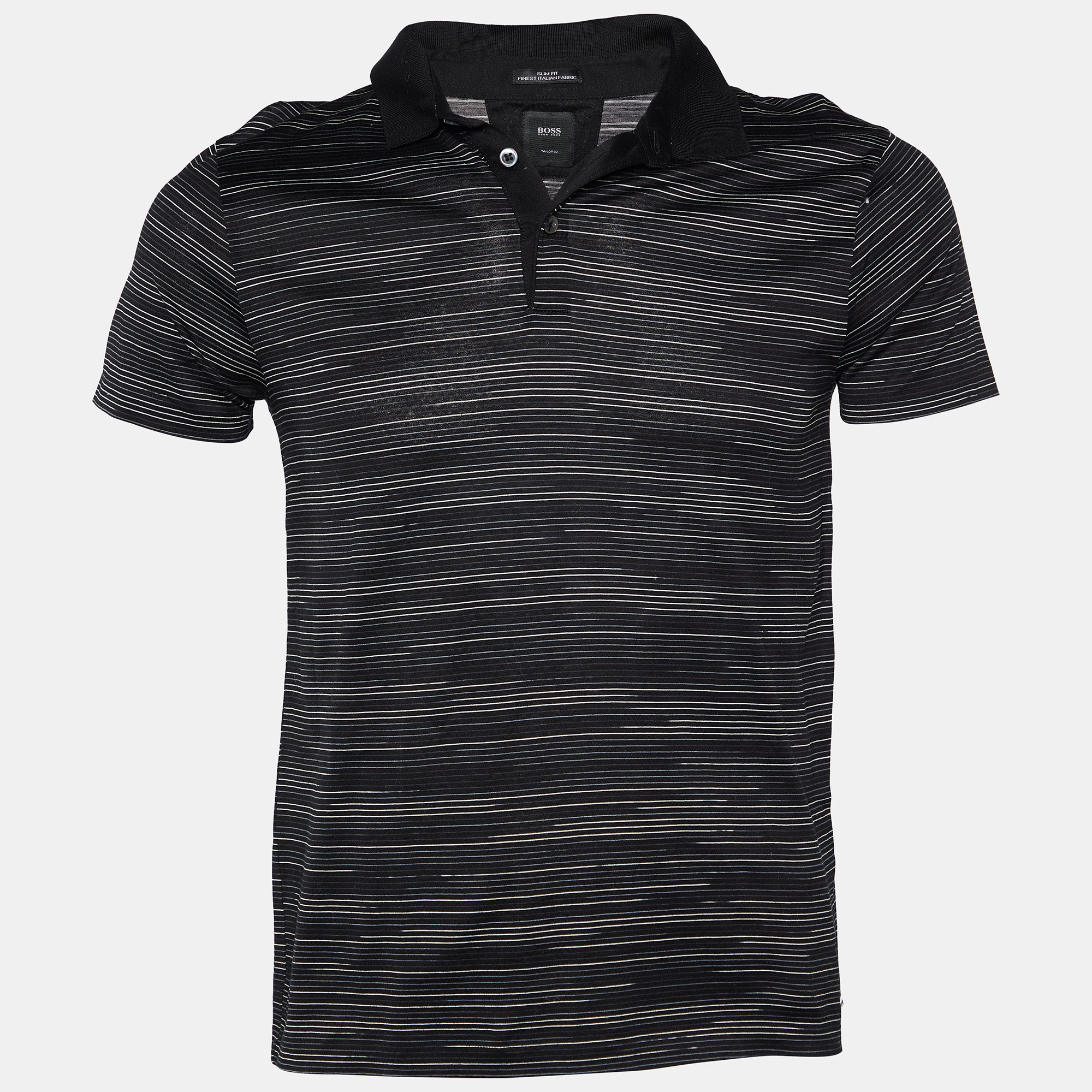 Pre-owned Boss By Hugo Boss Black Striped Cotton Knit Polo T-shirt S