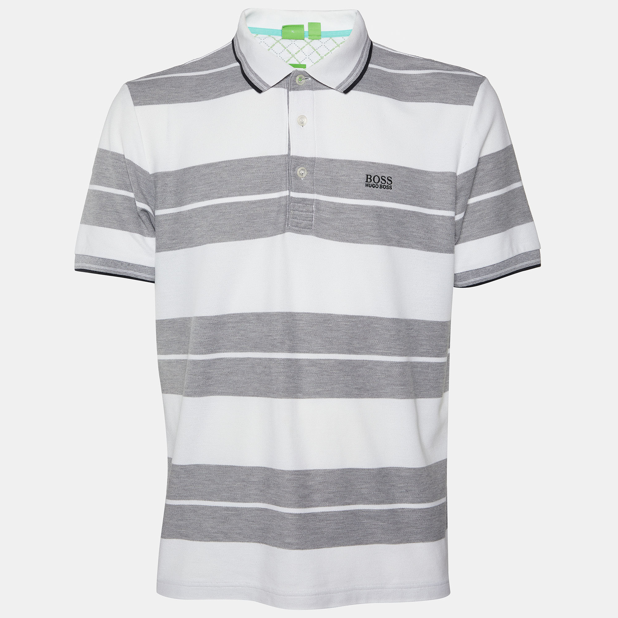 Pre-owned Boss By Hugo Boss Grey & White Cotton Striped Polo T Shirt Xl