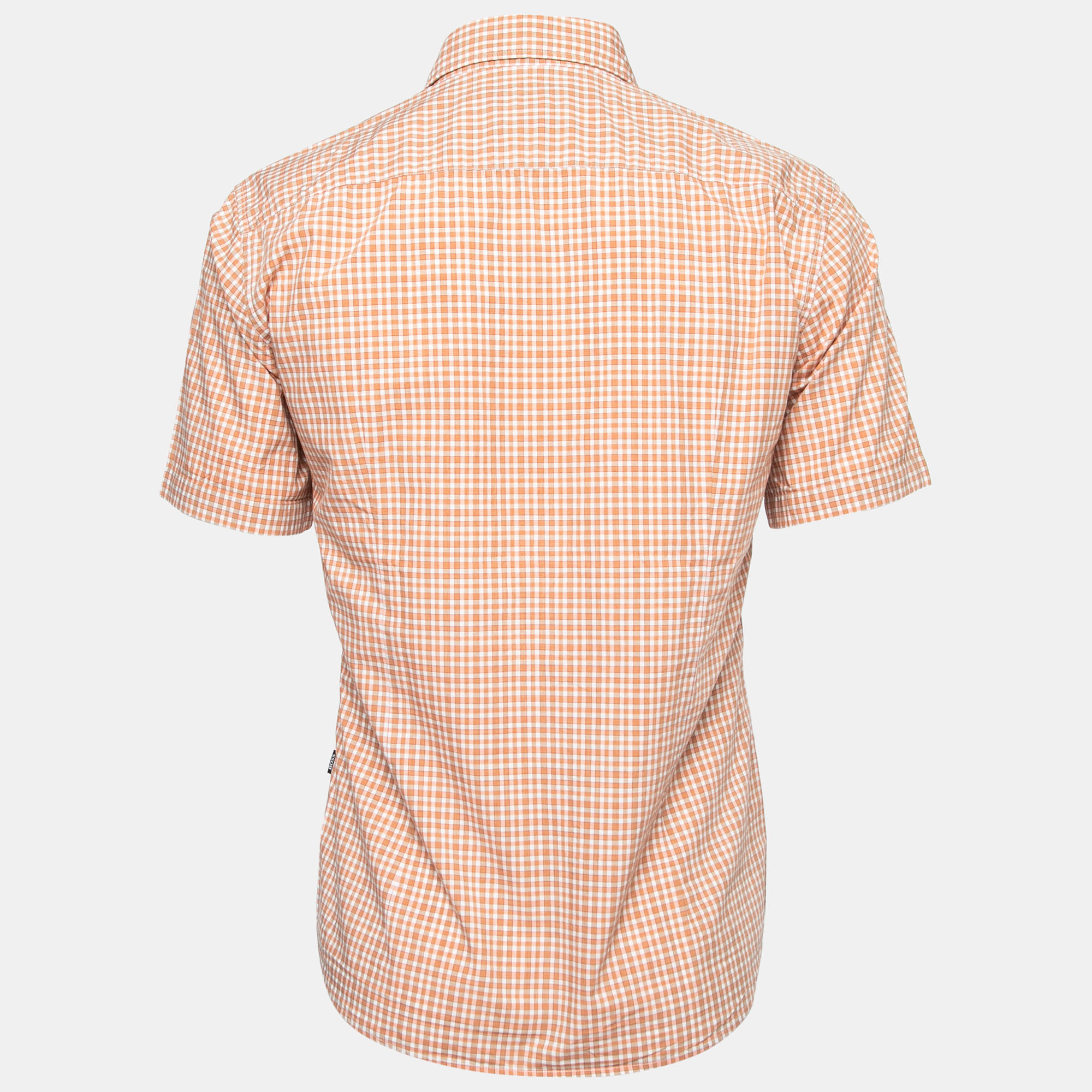 

Boss By Hugo Boss Orange Plaid Cotton Half Sleeve Slim Fit Shirt