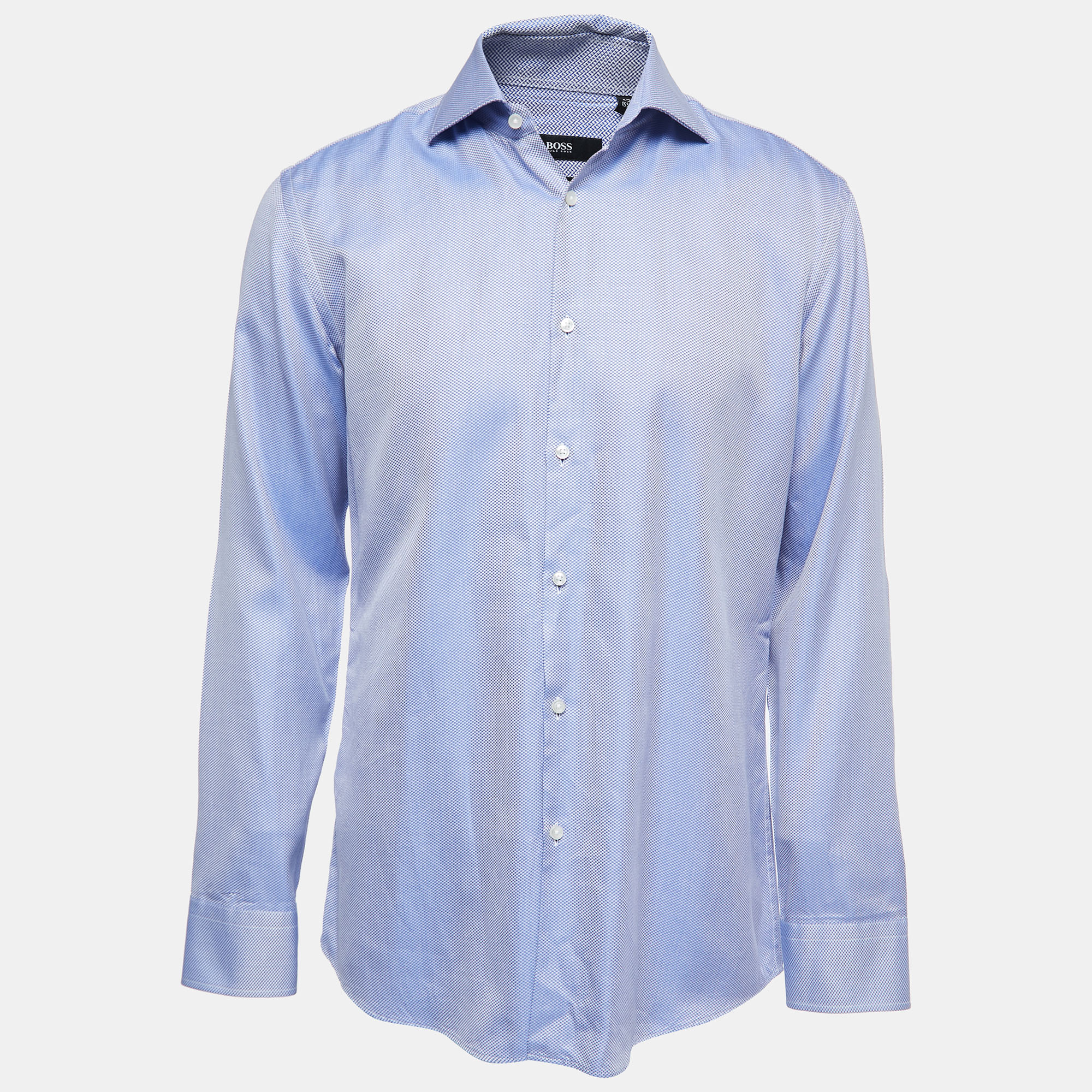 

Boss By Hugo Boss Blue Patterned Cotton Slim Fit Full Sleeve Shirt
