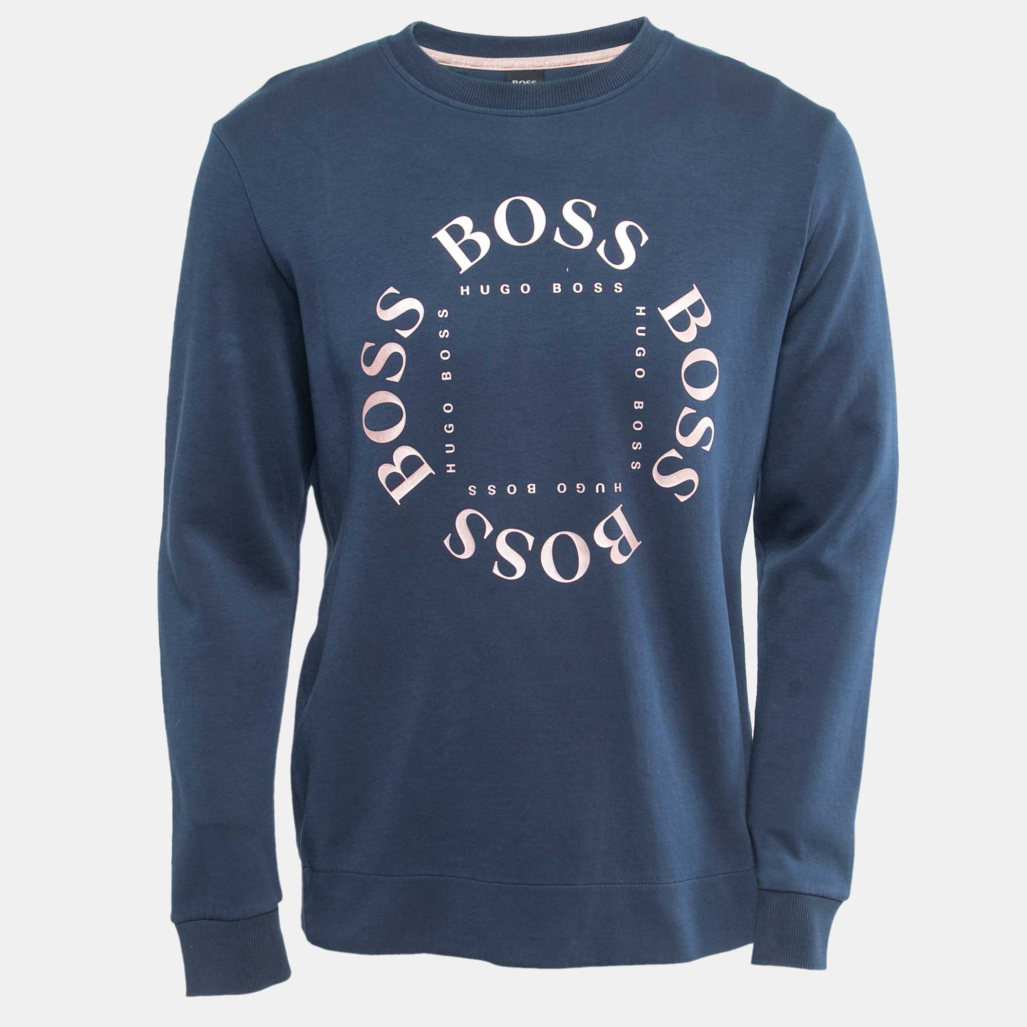 

Boss By Hugo Boss Navy Blue Logo Print Knit Salbo Circle Sweatshirt L