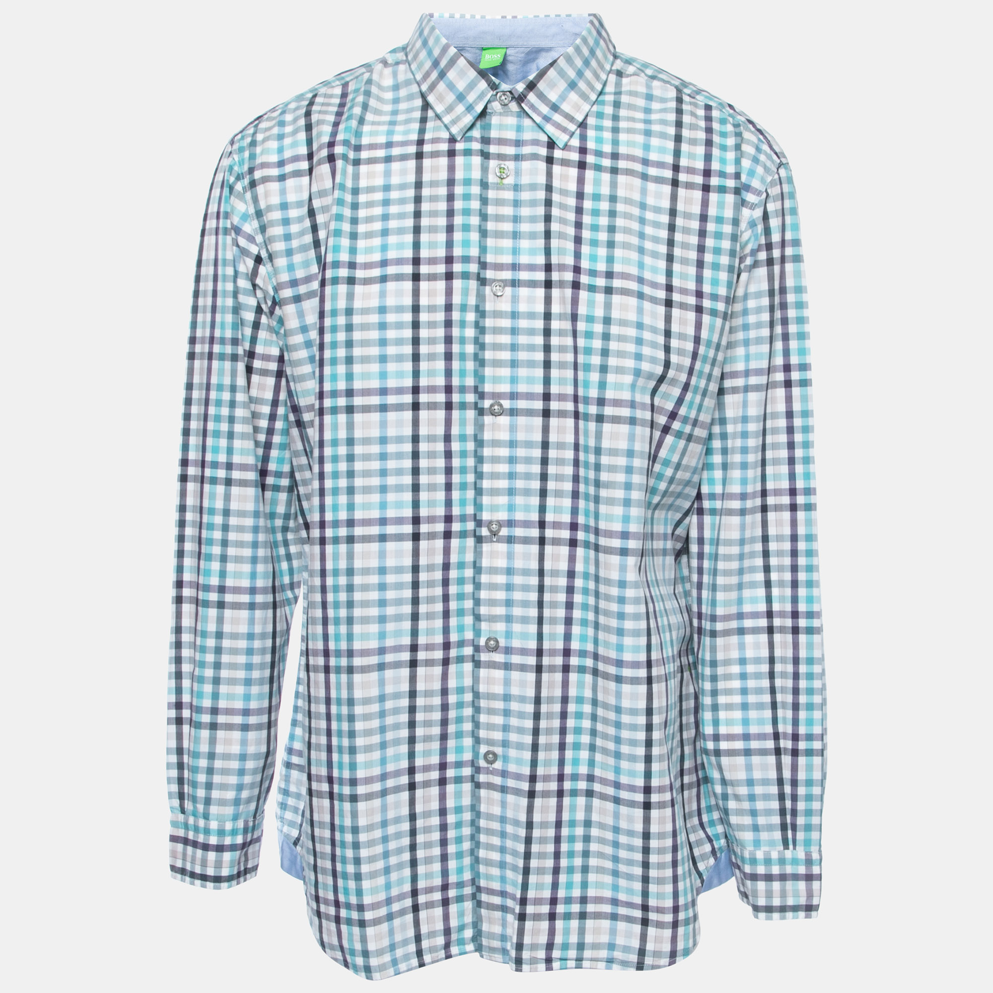 Pre-owned Boss By Hugo Boss Blue Checked Cotton Button Front Full Sleeve Shirt 3xl