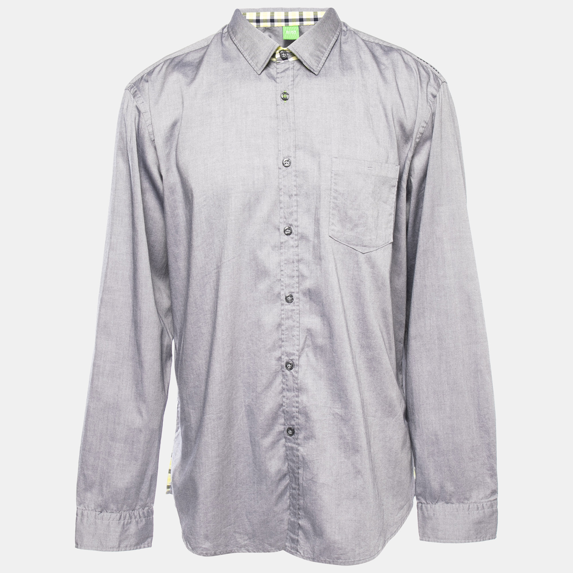 

Boss By Hugo Boss Grey Cotton Button Front Banyo Full Sleeve Shirt 3XL