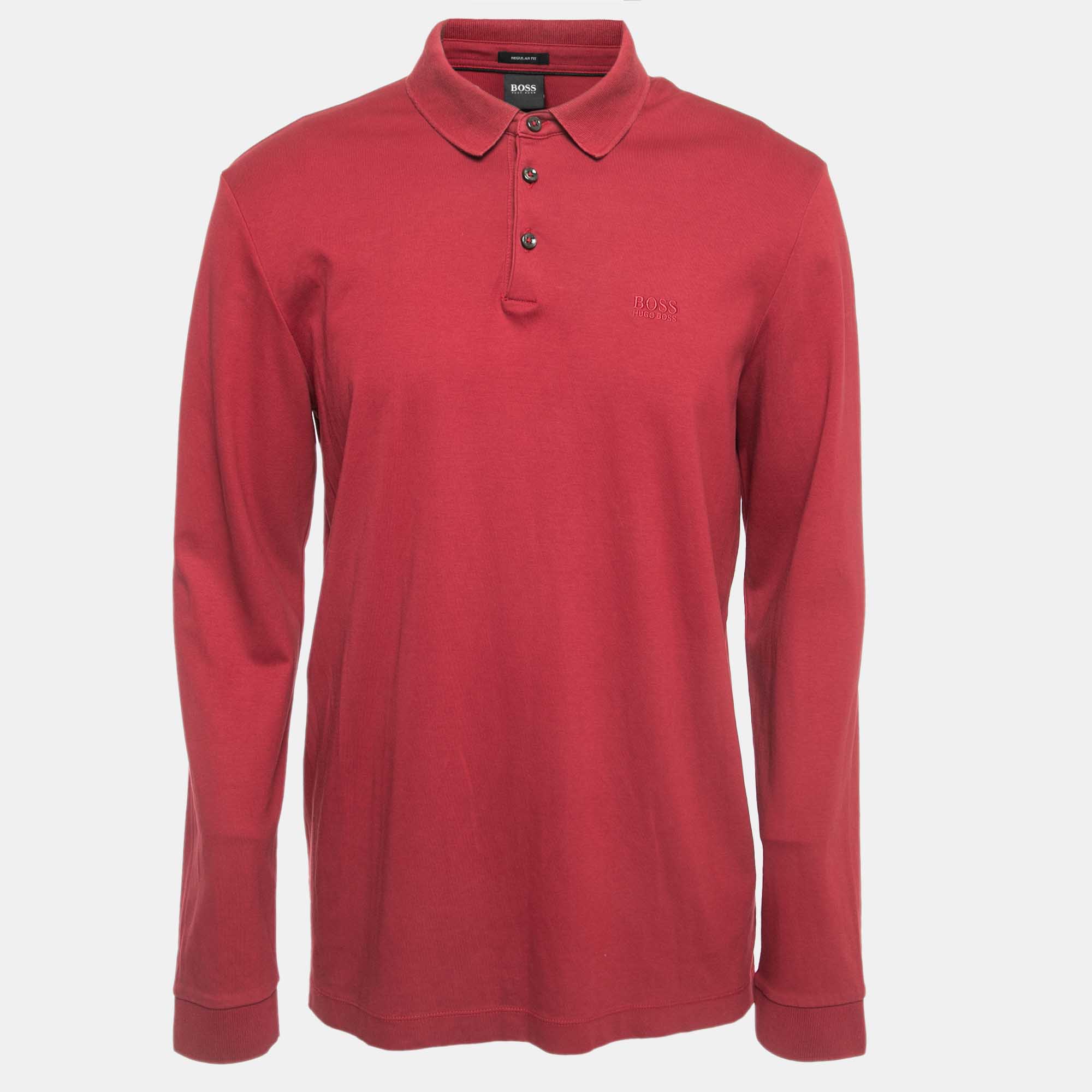 Pre-owned Boss By Hugo Boss Red Cotton Long Sleeve Polo T-shirt Xl