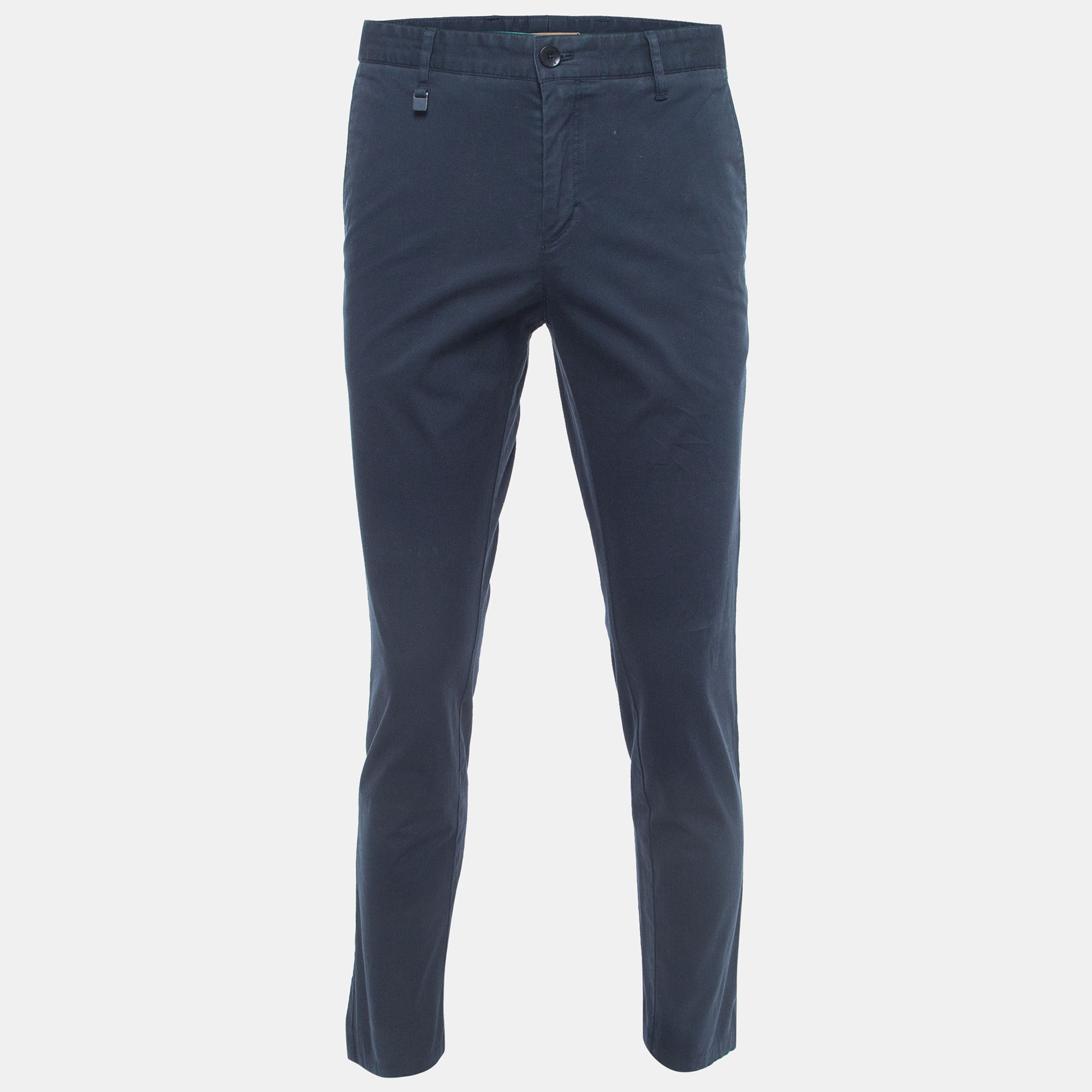 

Boss By Hugo Boss Dark Blue Cotton Genius-W-224F Slim Fit Pants S, Navy blue