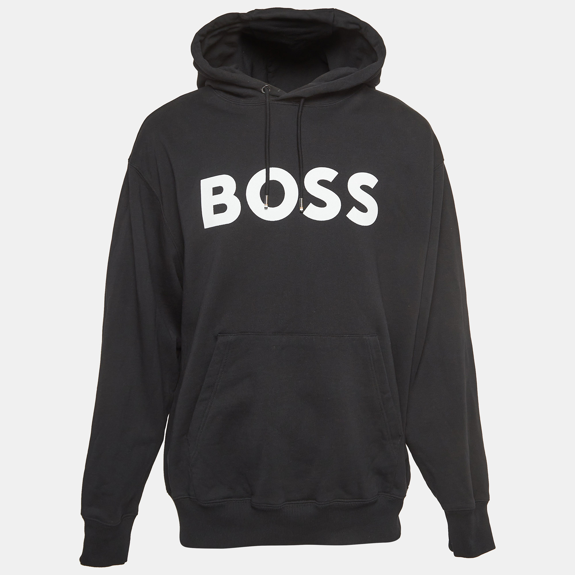 Pre-owned Boss By Hugo Boss Black Cotton Logo Patch Oversized Hoodie Xl