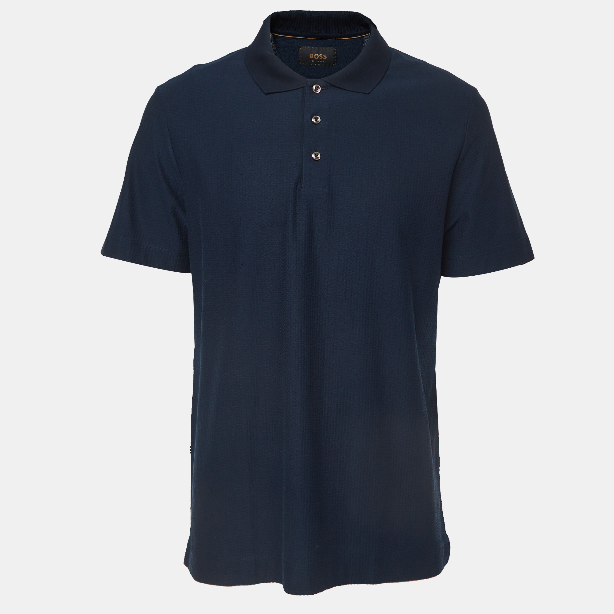 

Boss By Hugo Boss Navy Blue Textured Jersey Polo T-Shirt