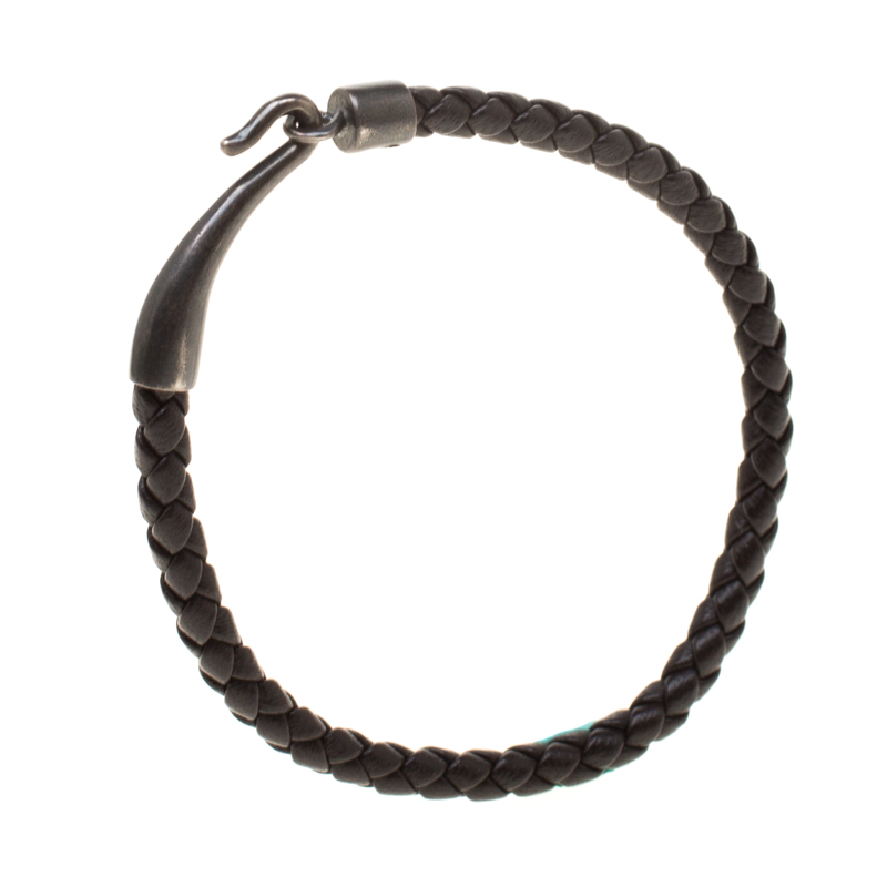 

Bottega Veneta Brown Intrecciato Woven Leather Single Hook Bracelet