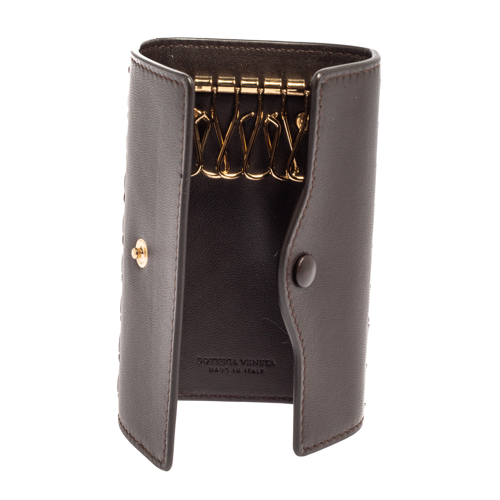 

Bottega Veneta Dark Brown Intrecciato Leather Key Holder