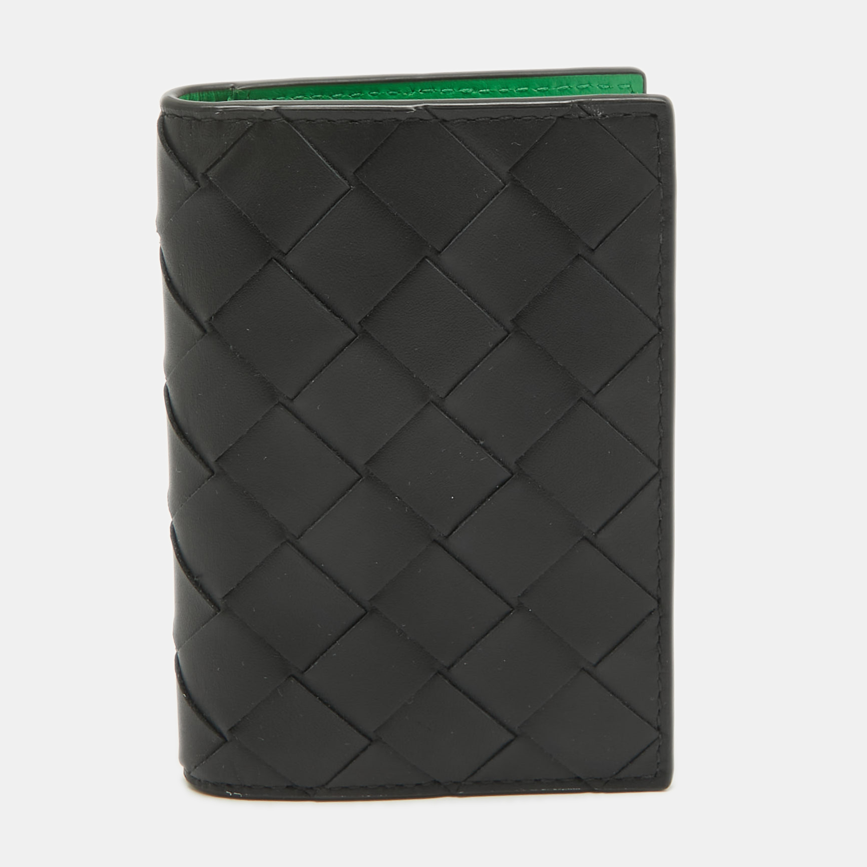 Pre-owned Bottega Veneta Black Intrecciato Leather Card Holder