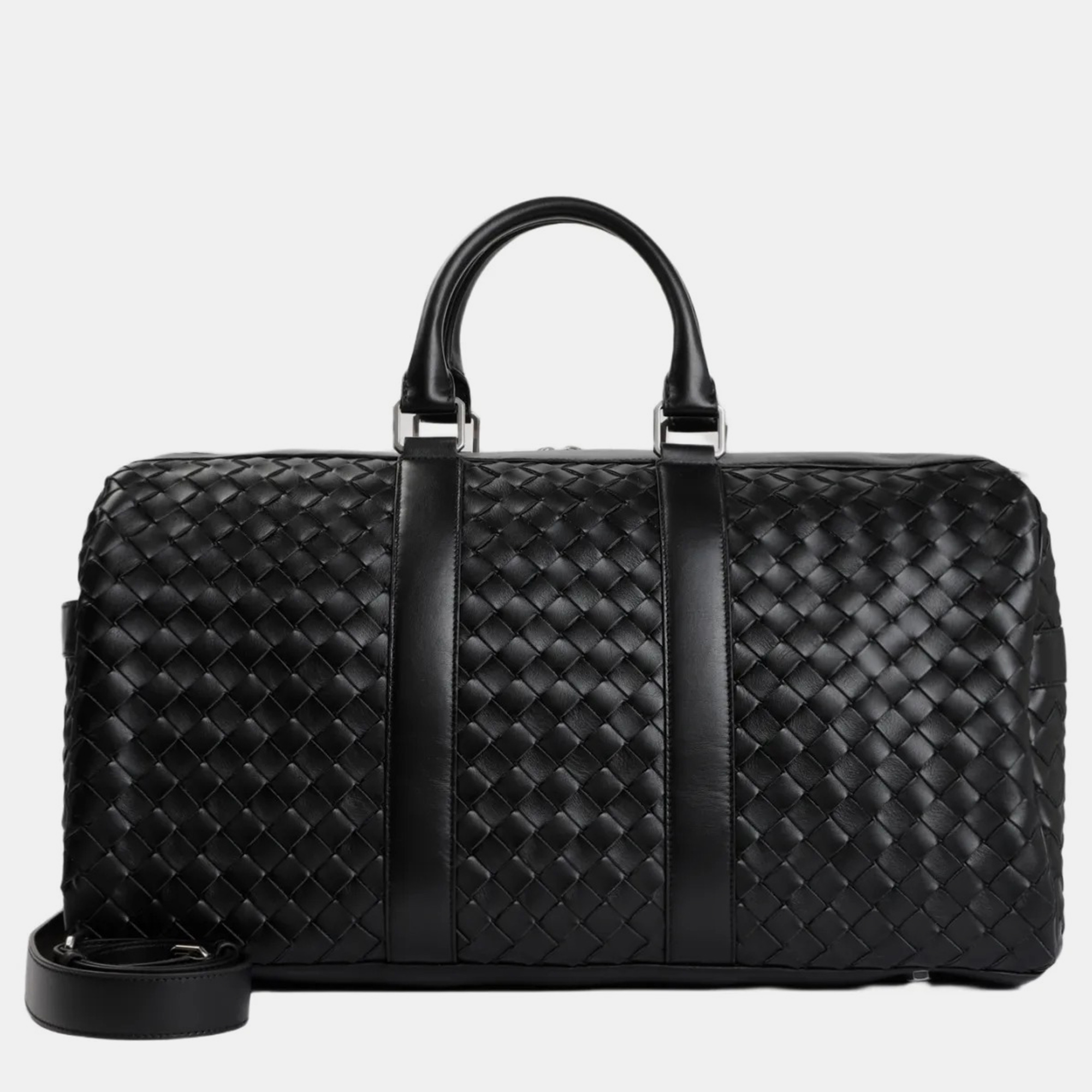 

Bottega Veneta Black Leather Classic Intrecciato Duffle Bag