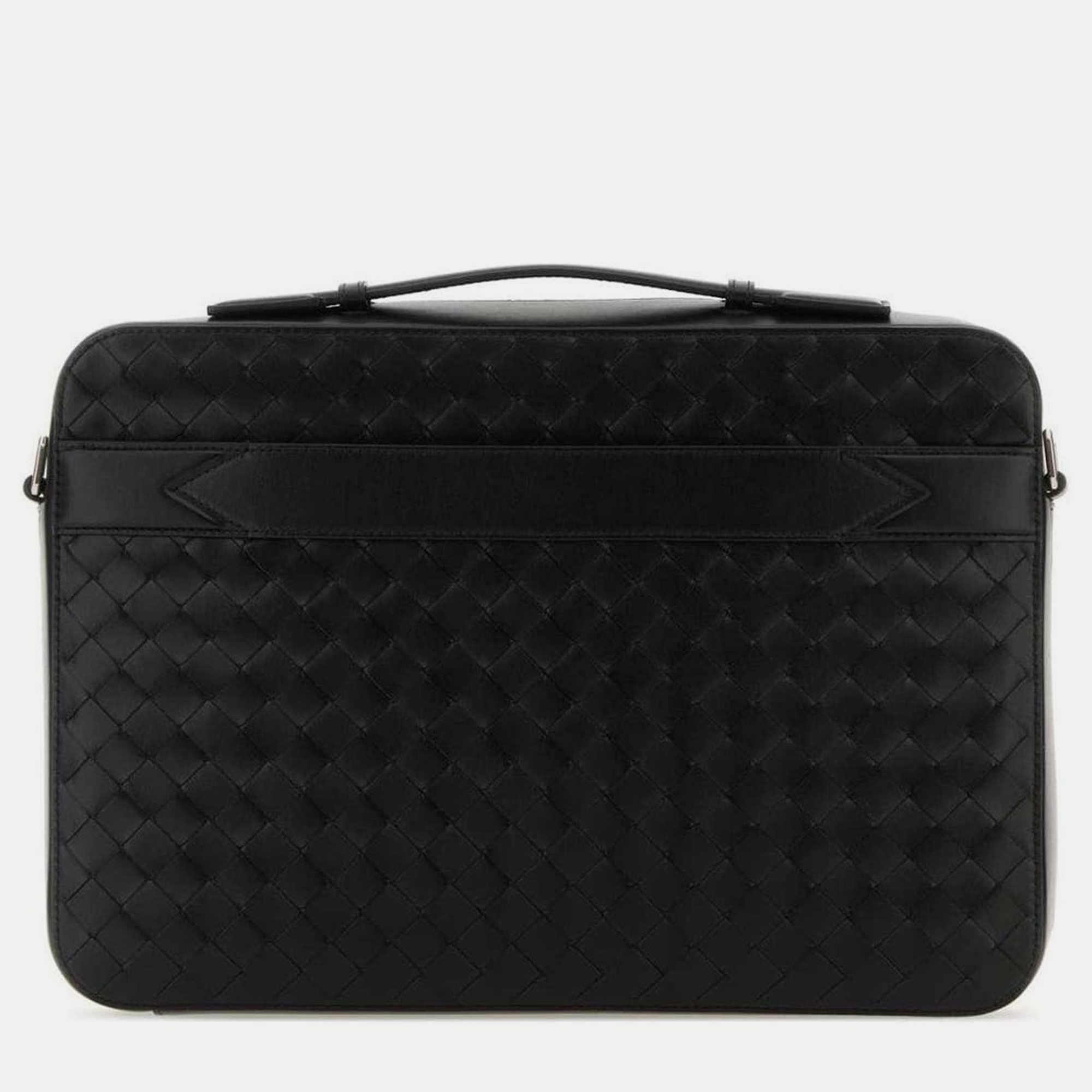 

Bottega Veneta Black Leather Fabric Intrecciato Zipped Briefcase Bag