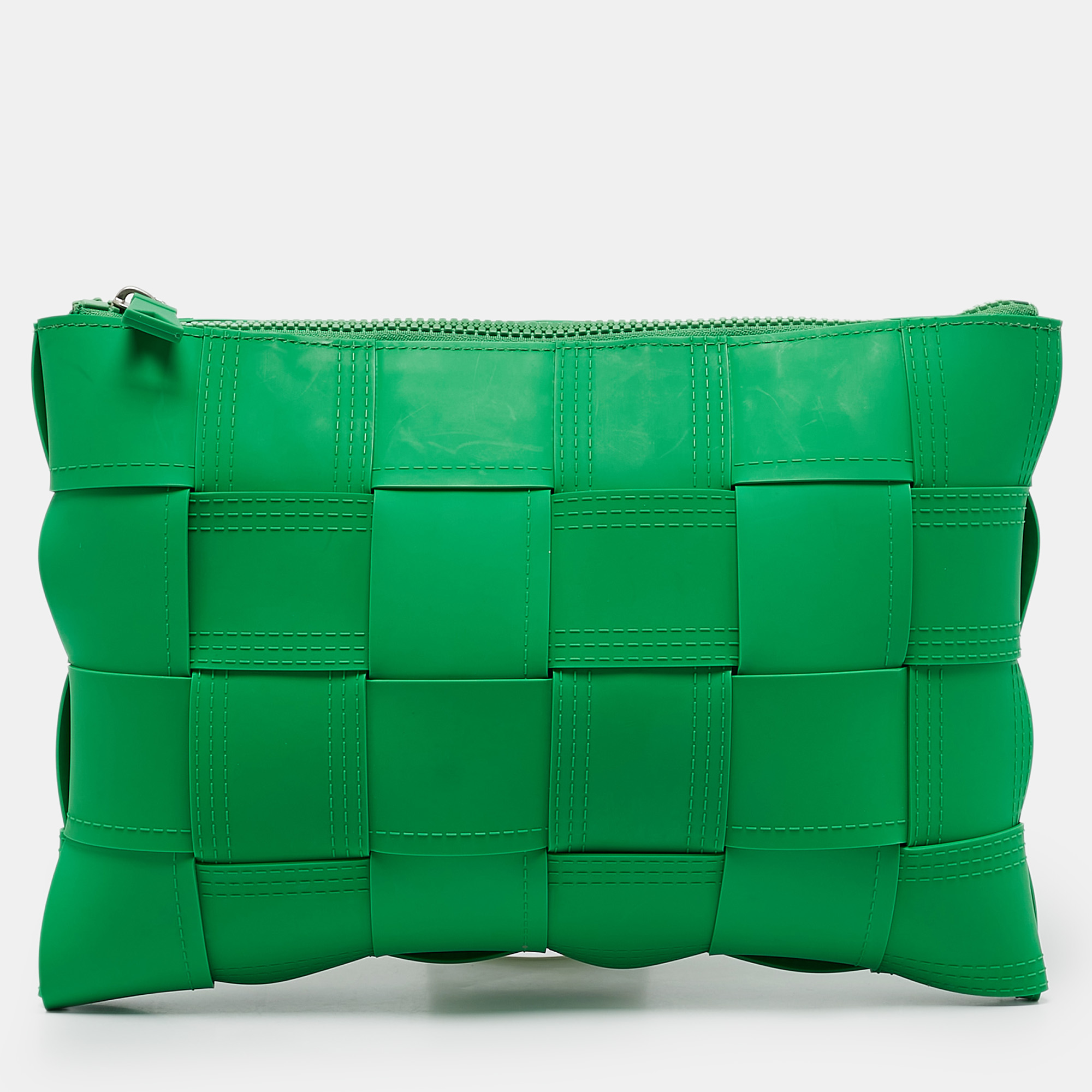 

Bottega Veneta Green Maxi Intrecciato Rubber Pouch