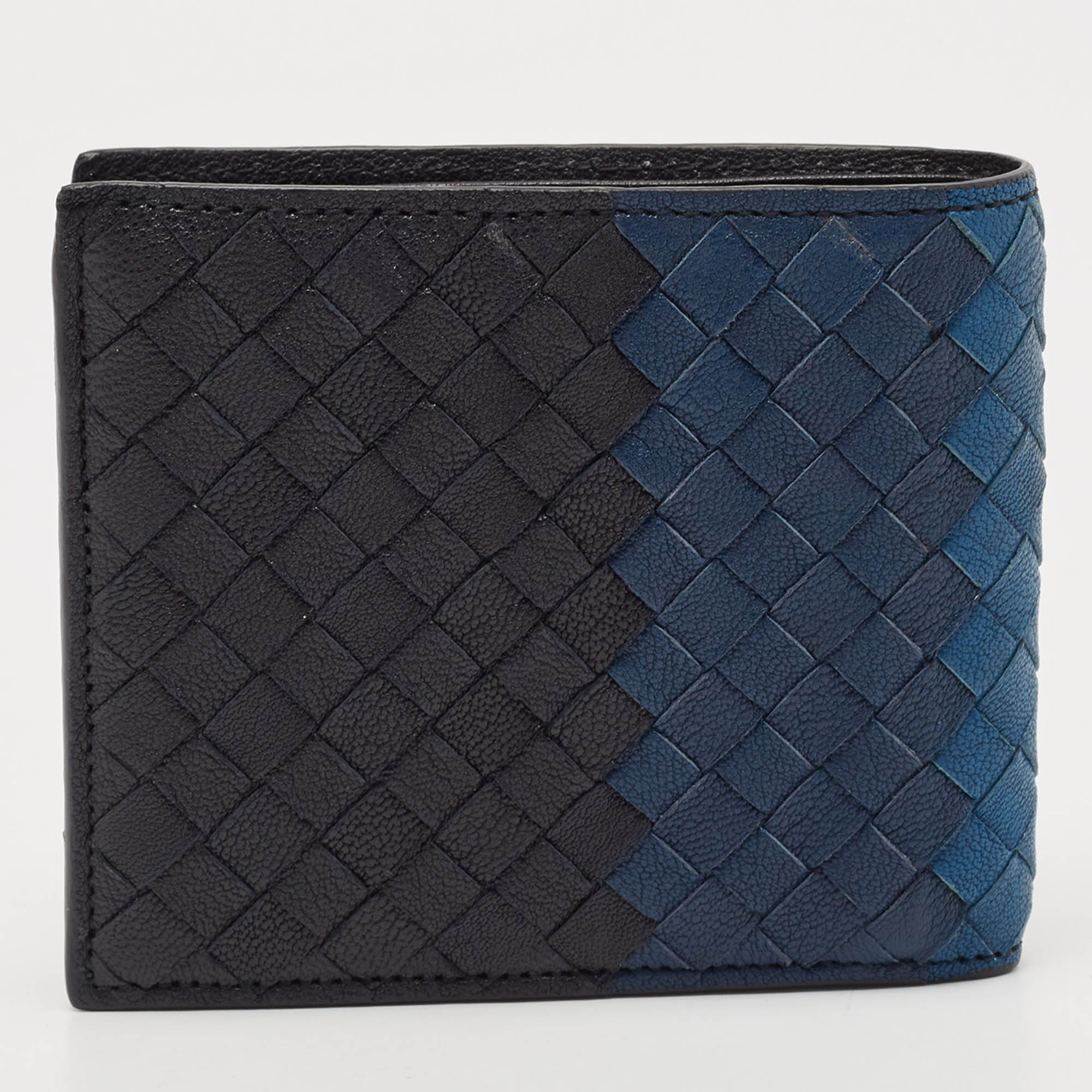 Bottega Veneta Blue Intrecciato Leather Bifold Wallet 