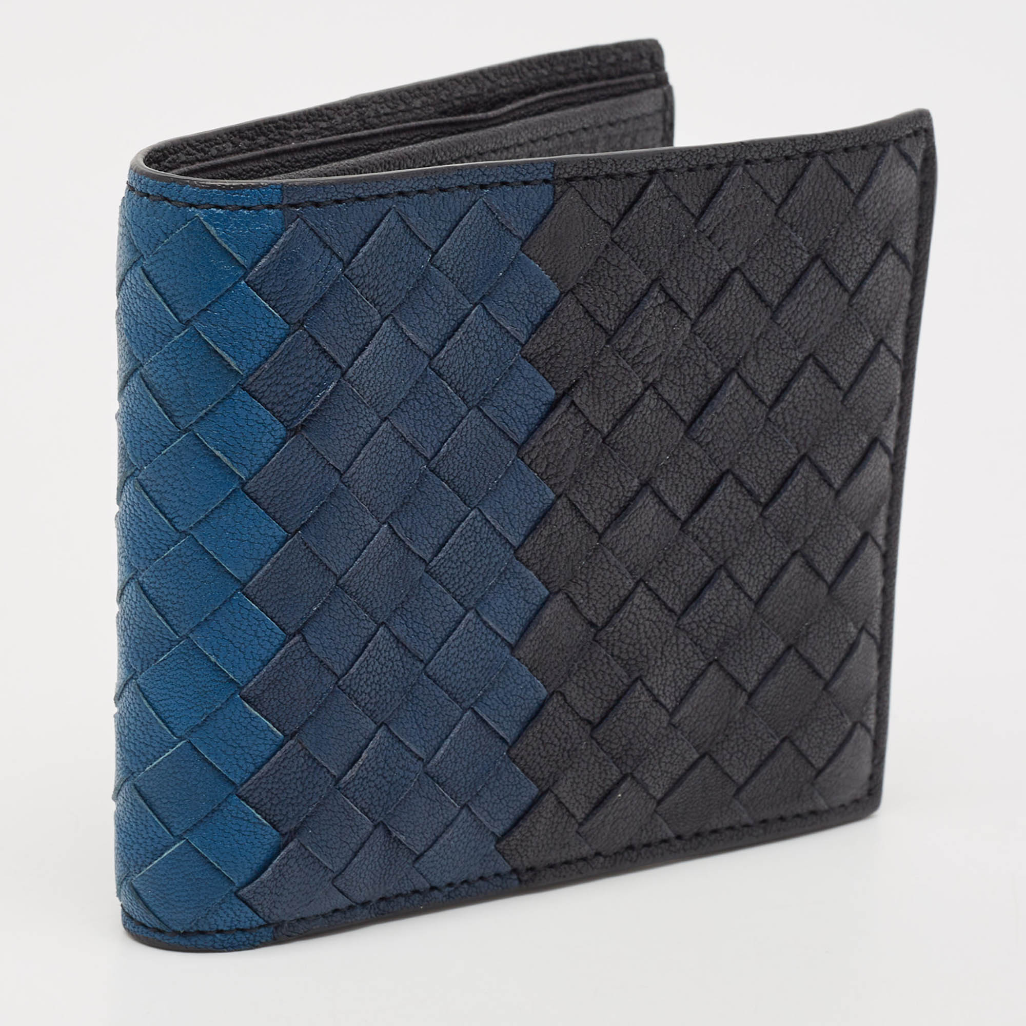 Bottega Veneta Blue Intrecciato Leather Bifold Wallet 