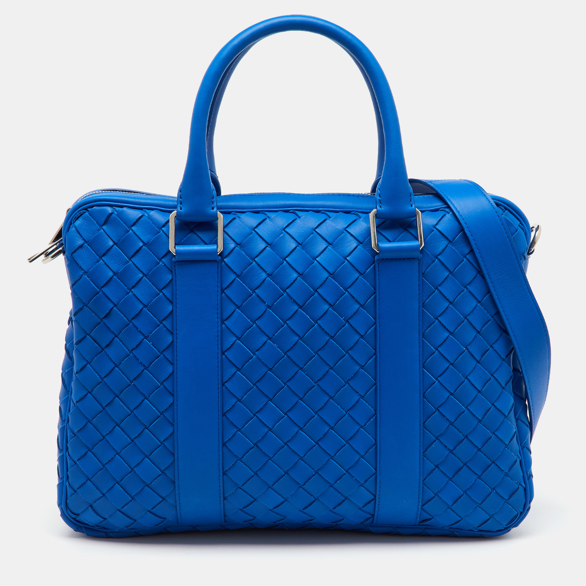 

Bottega Veneta Blue Intrecciato Leather Slim Briefcase