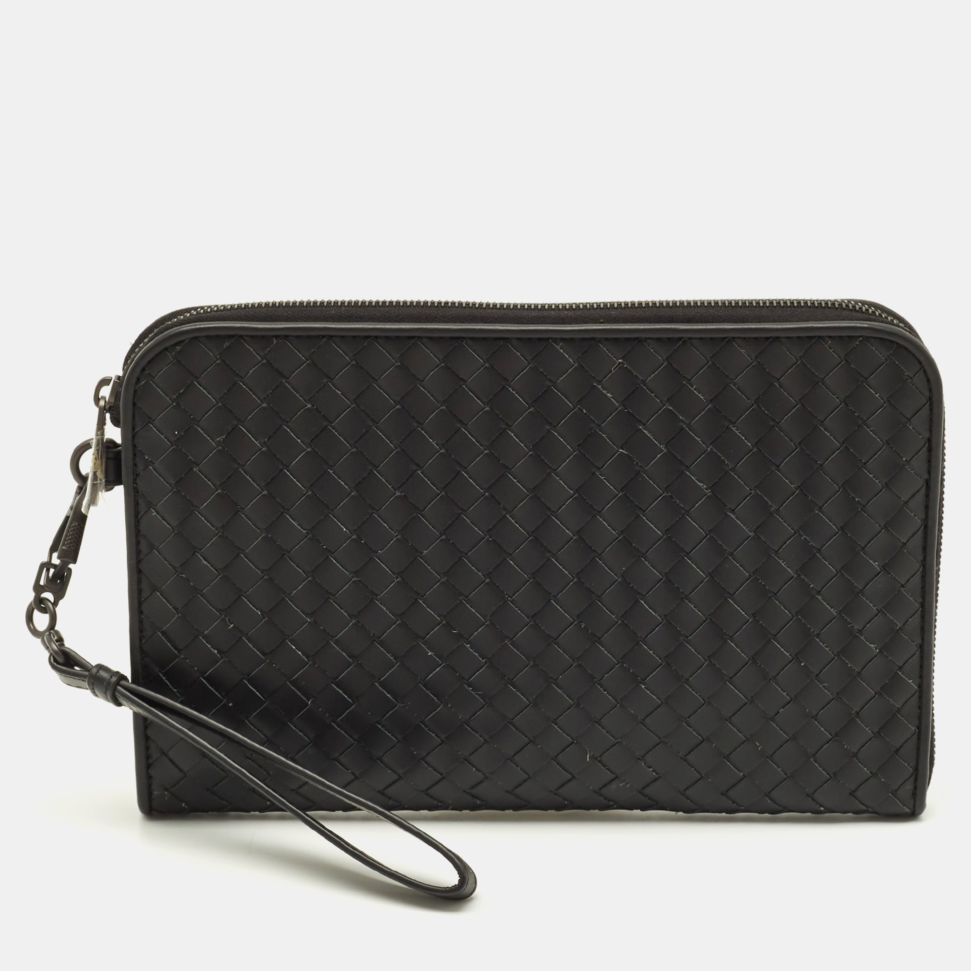 

Bottega Veneta Black Intrecciato Leather Document Clutch