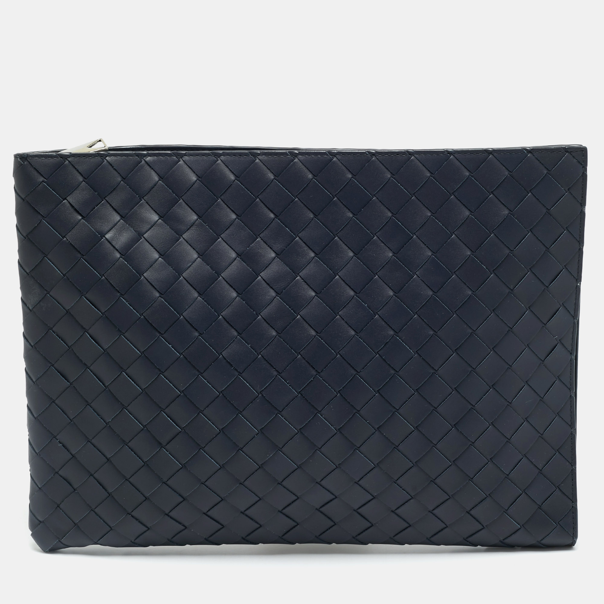 

Bottega Veneta Navy Blue Intrecciato Leather Zip Around Pouch