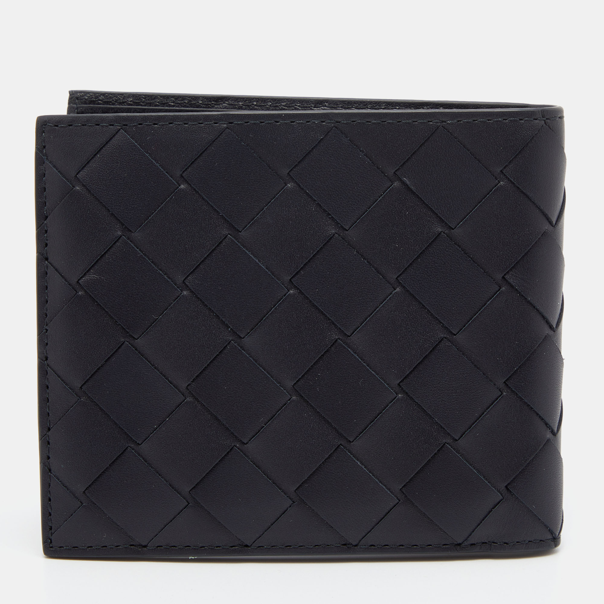Pre-owned Bottega Veneta Black Intrecciato Leather Bifold Wallet
