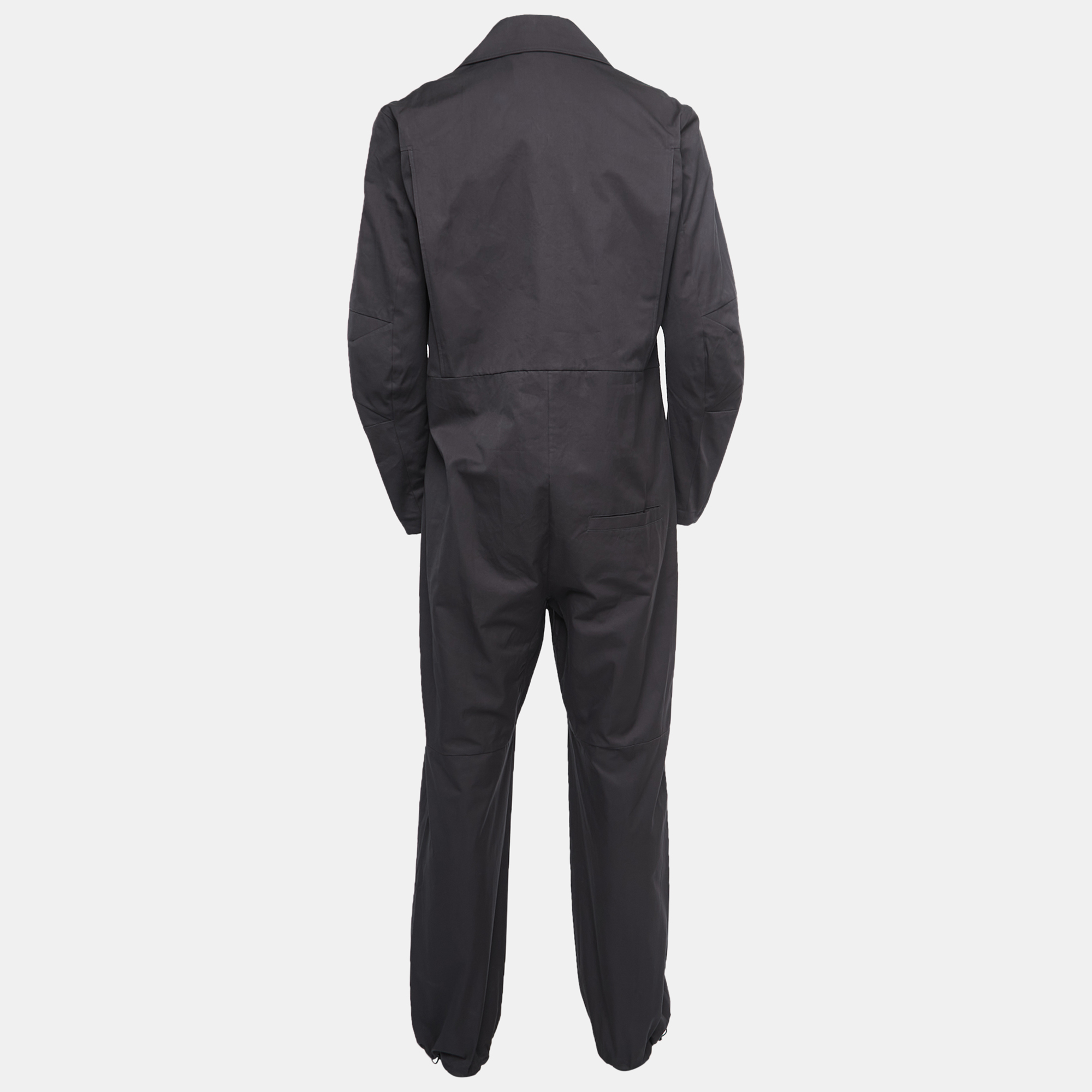 

Bottega Veneta Black Grey Cotton Zip Front Full Sleeve Jumpsuit