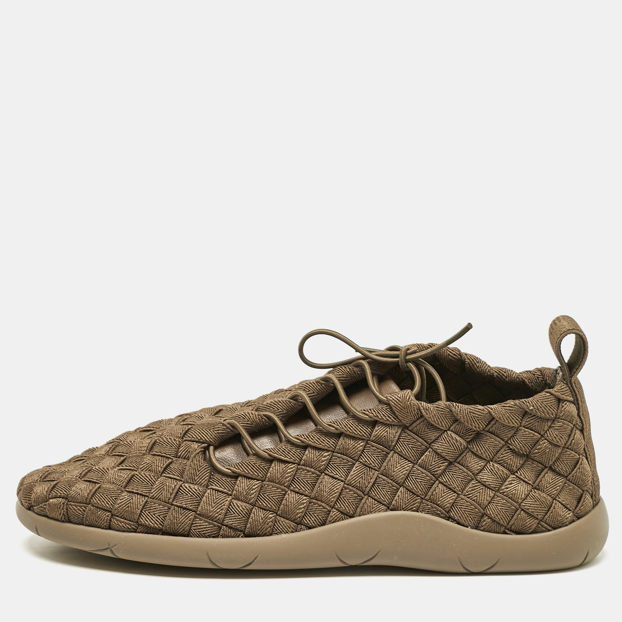 

Bottega Veneta Olive Green Woven Fabric Elasticated Intrecciato Sneakers Size