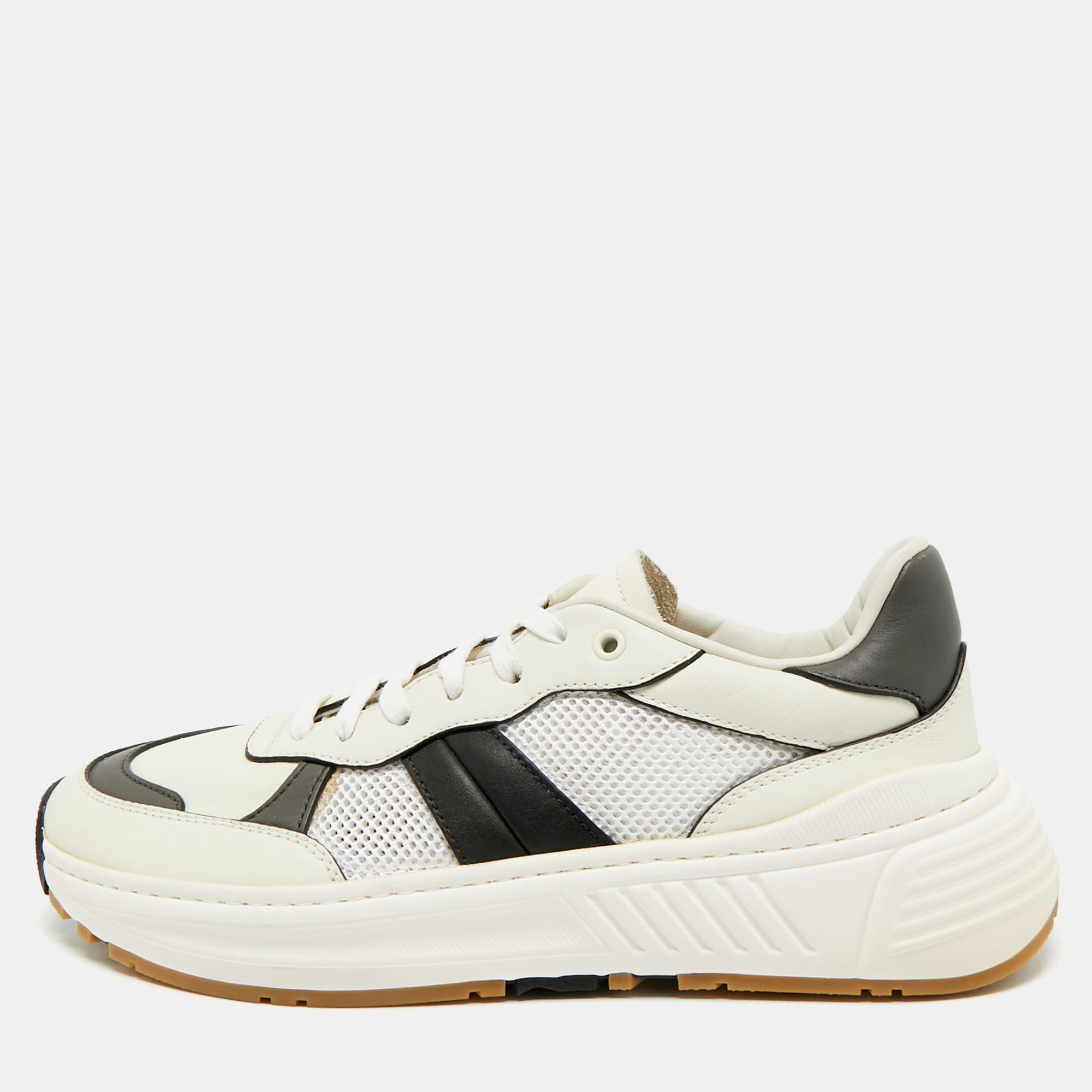 

Bottega Veneta Speedster Size  White/Black Leather and Mesh Lace Up Sneakers