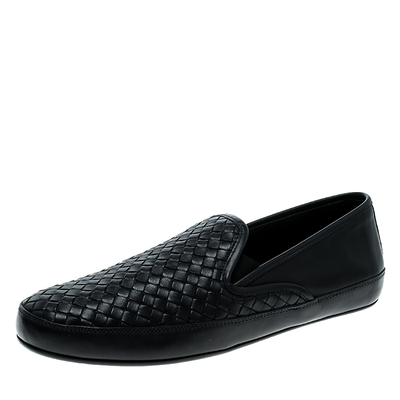 Bottega Veneta Navy Intrecciato Leather Loafers Size 45