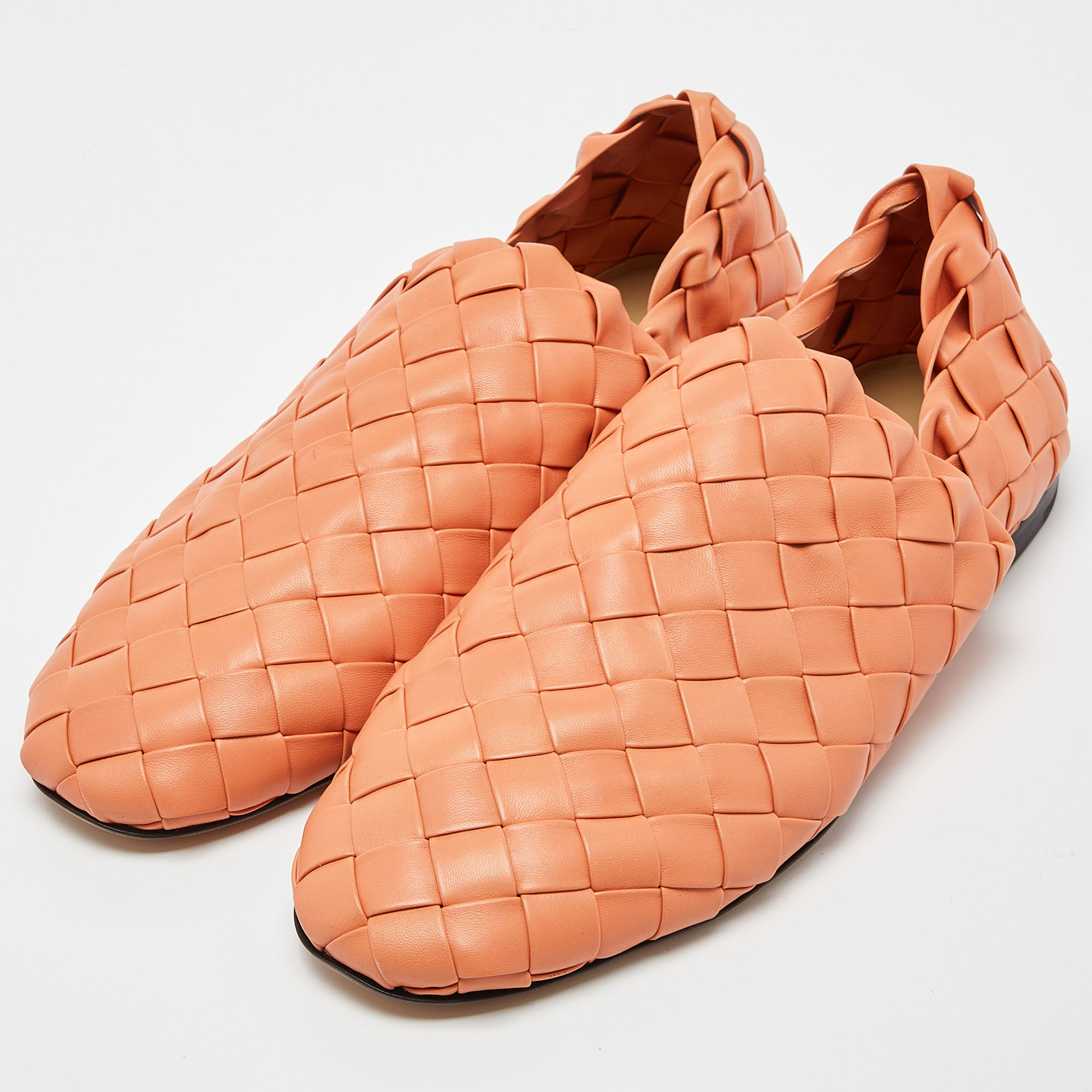 

Bottega Veneta Orange Woven Leather Smoking Slippers Size