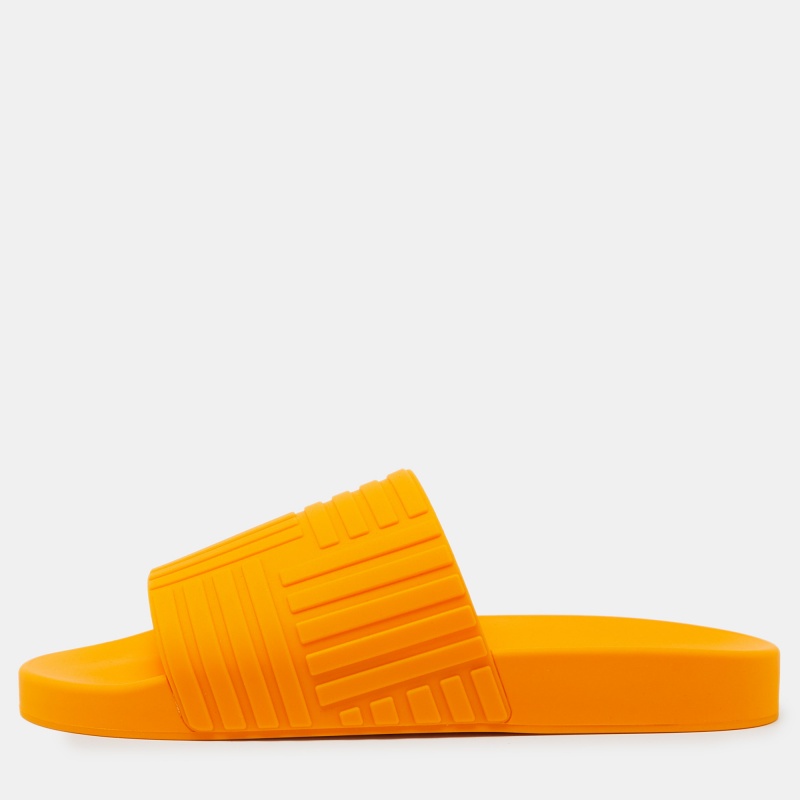 Pre-owned Bottega Veneta Orange Rubber Slides Size 42