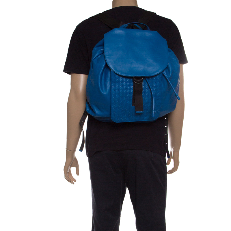 

Bottega Veneta Blue Intrecciato Leather Drawstring Backpack