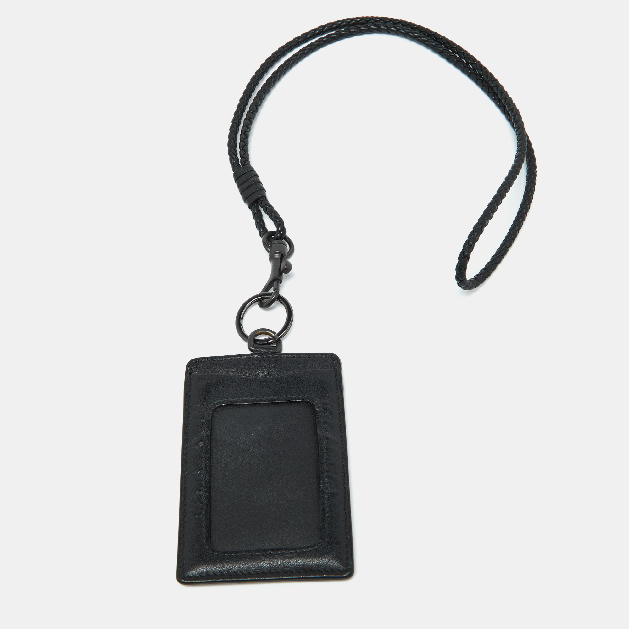 

Bottega Veneta Black Intrecciato Leather Lanyard Card Holder