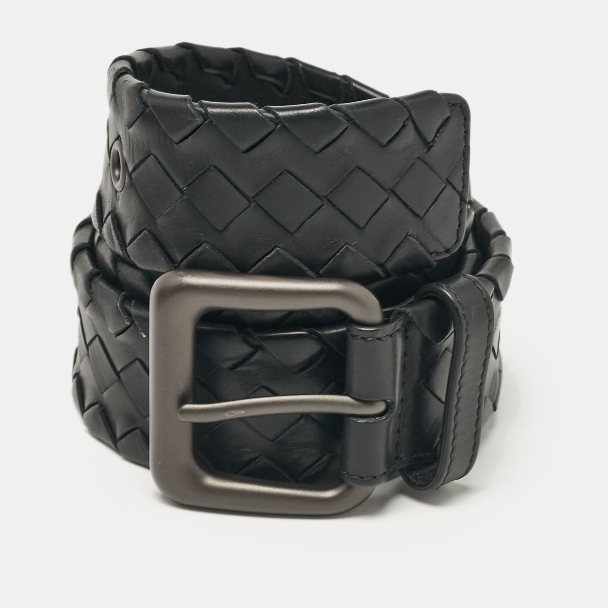 

Bottega Veneta Black Intrecciato Leather Buckle Belt