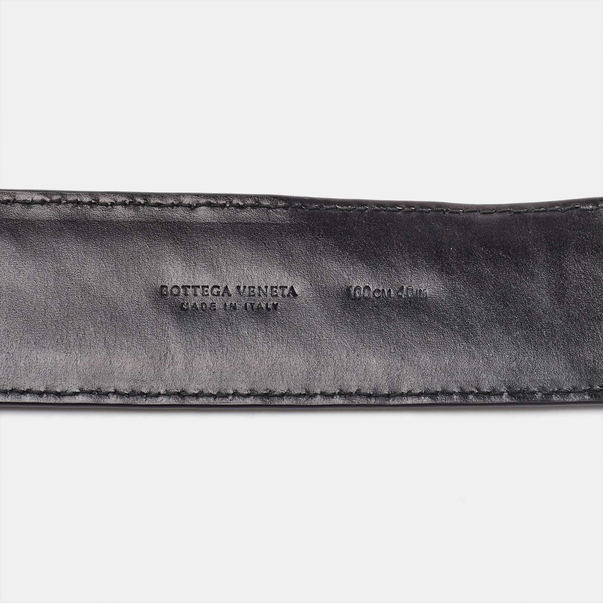 Bottega Veneta Black Intrecciato Leather Buckle Belt 100CM 