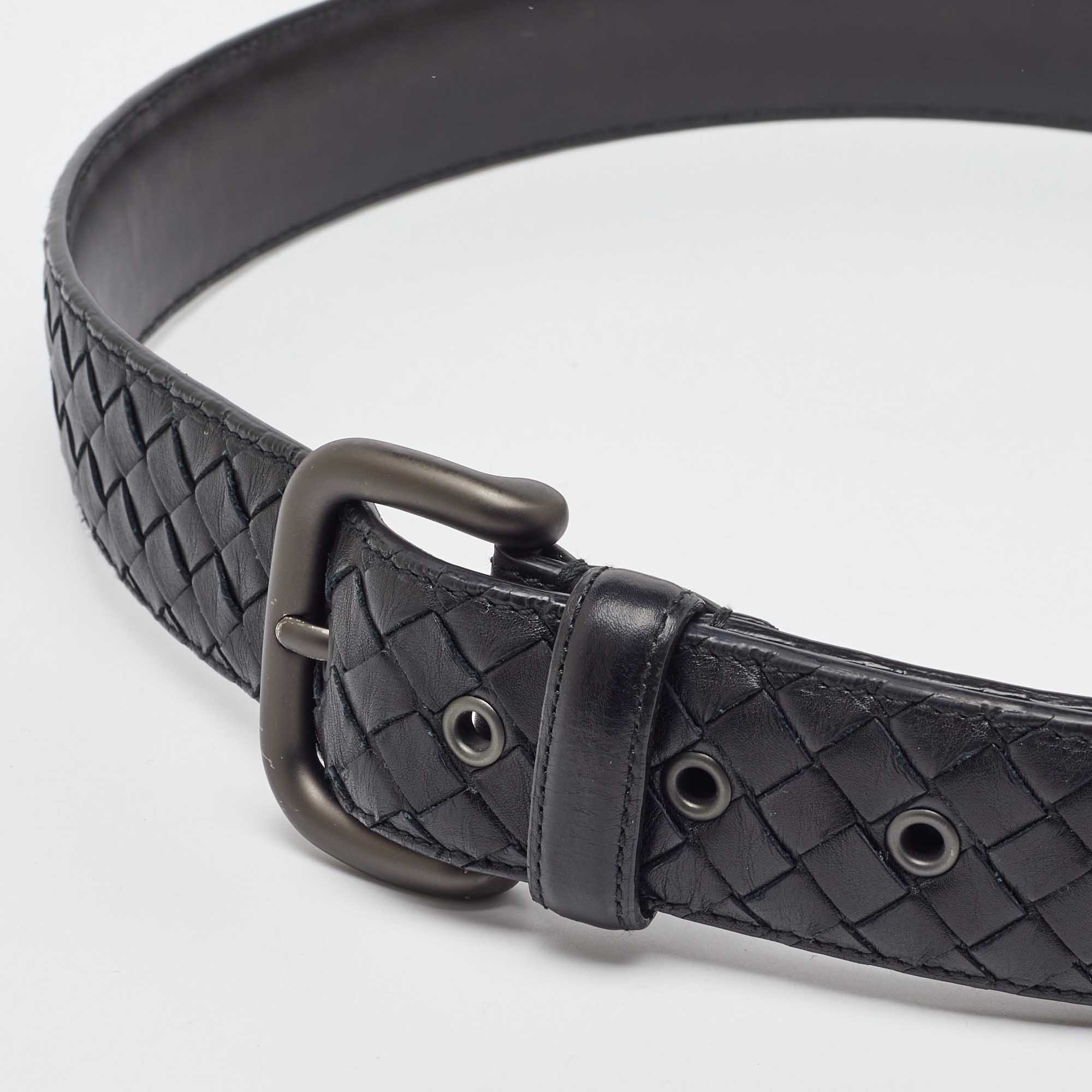 Bottega Veneta Black Intrecciato Leather Buckle Belt 100CM 