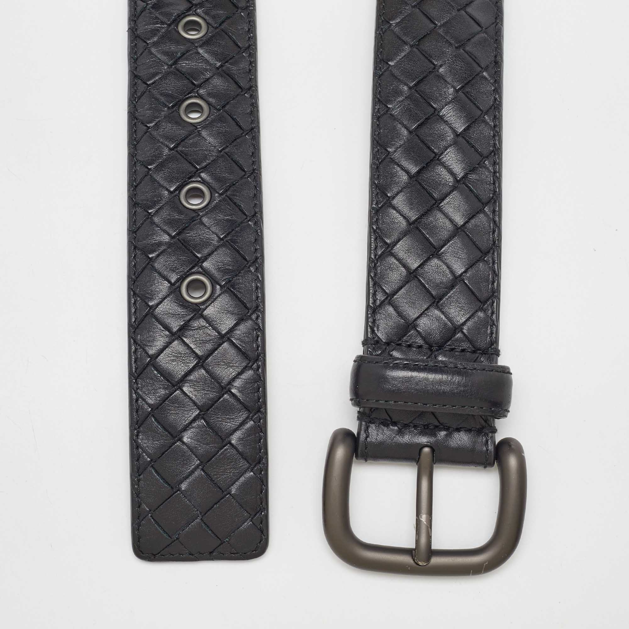 Bottega Veneta Black Intrecciato Leather Buckle Belt 100CM 