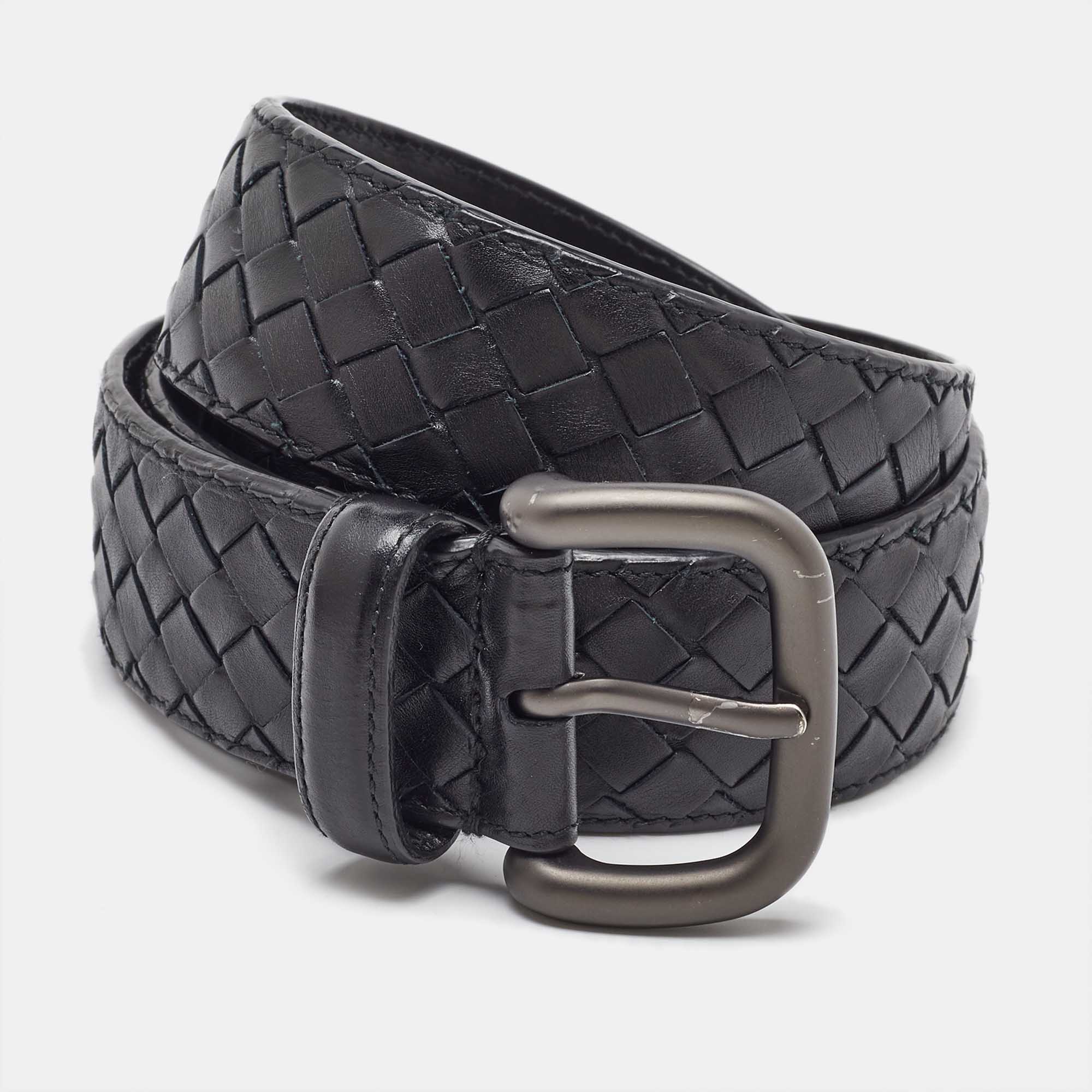 

Bottega Veneta Black Intrecciato Leather Buckle Belt