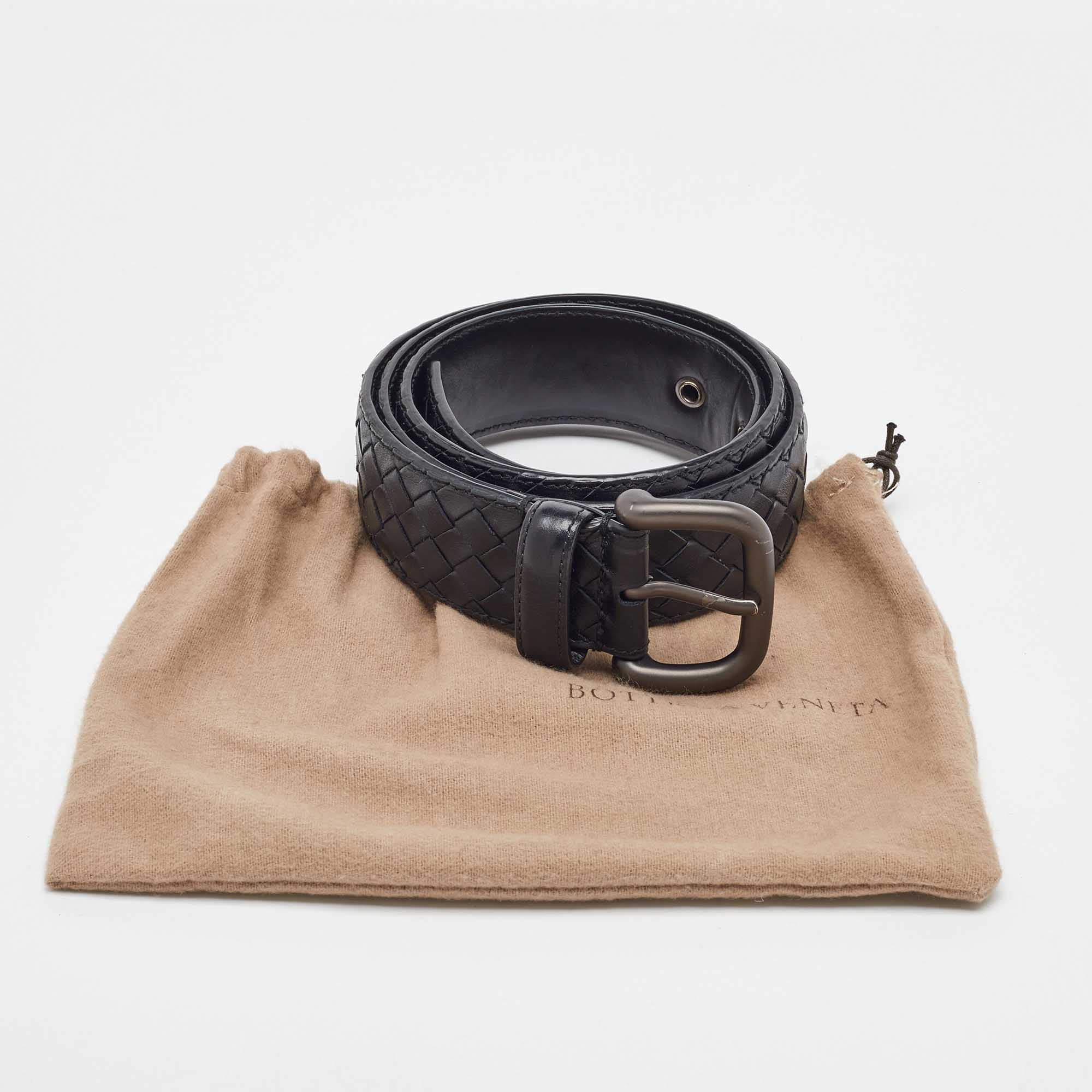 Bottega Veneta Black Intrecciato Leather Buckle Belt 100CM 